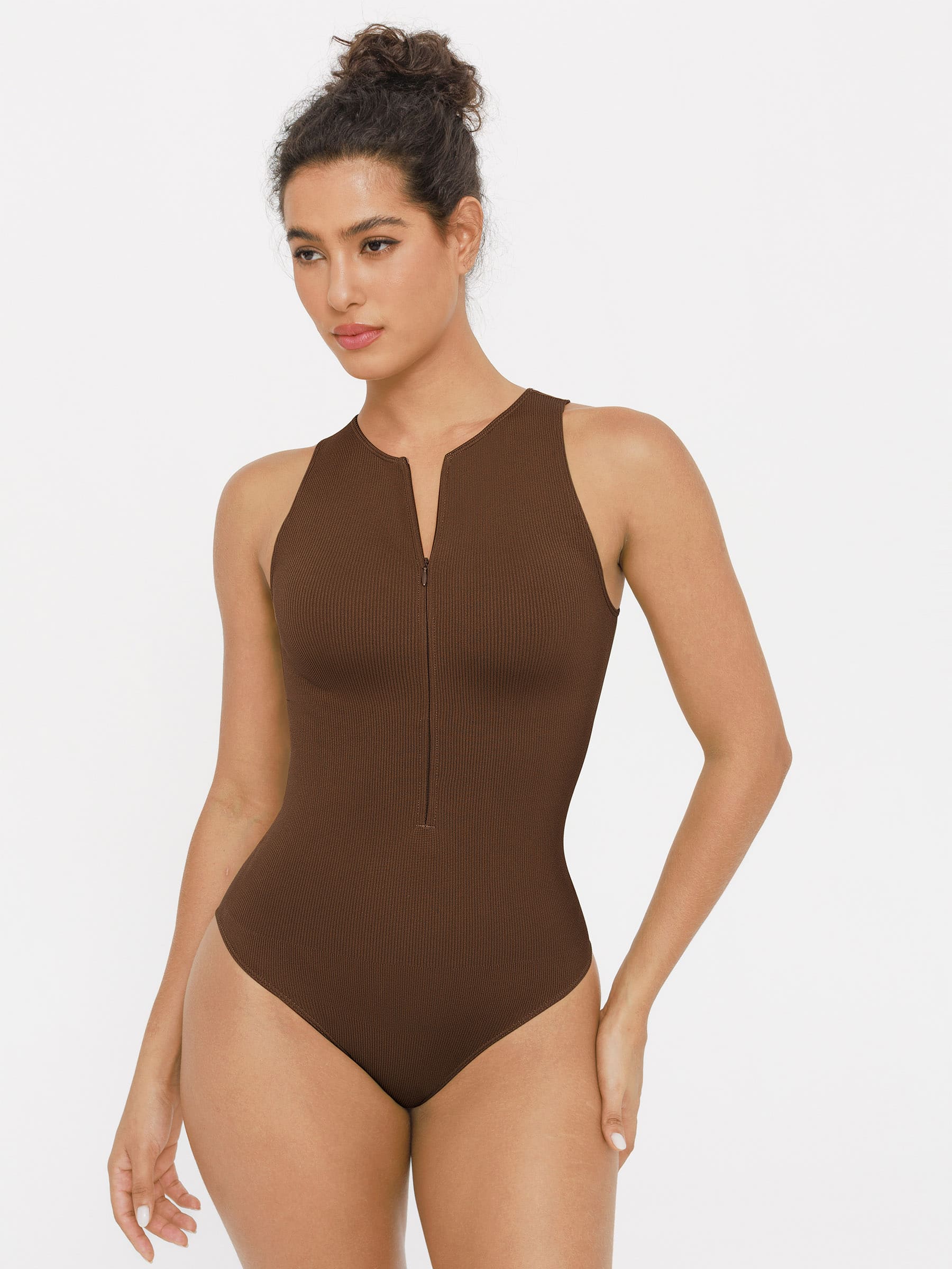 Feelingirl Ribbed Seamless Bodysuit with Crew Neck and Invisible Zip - Image 9
