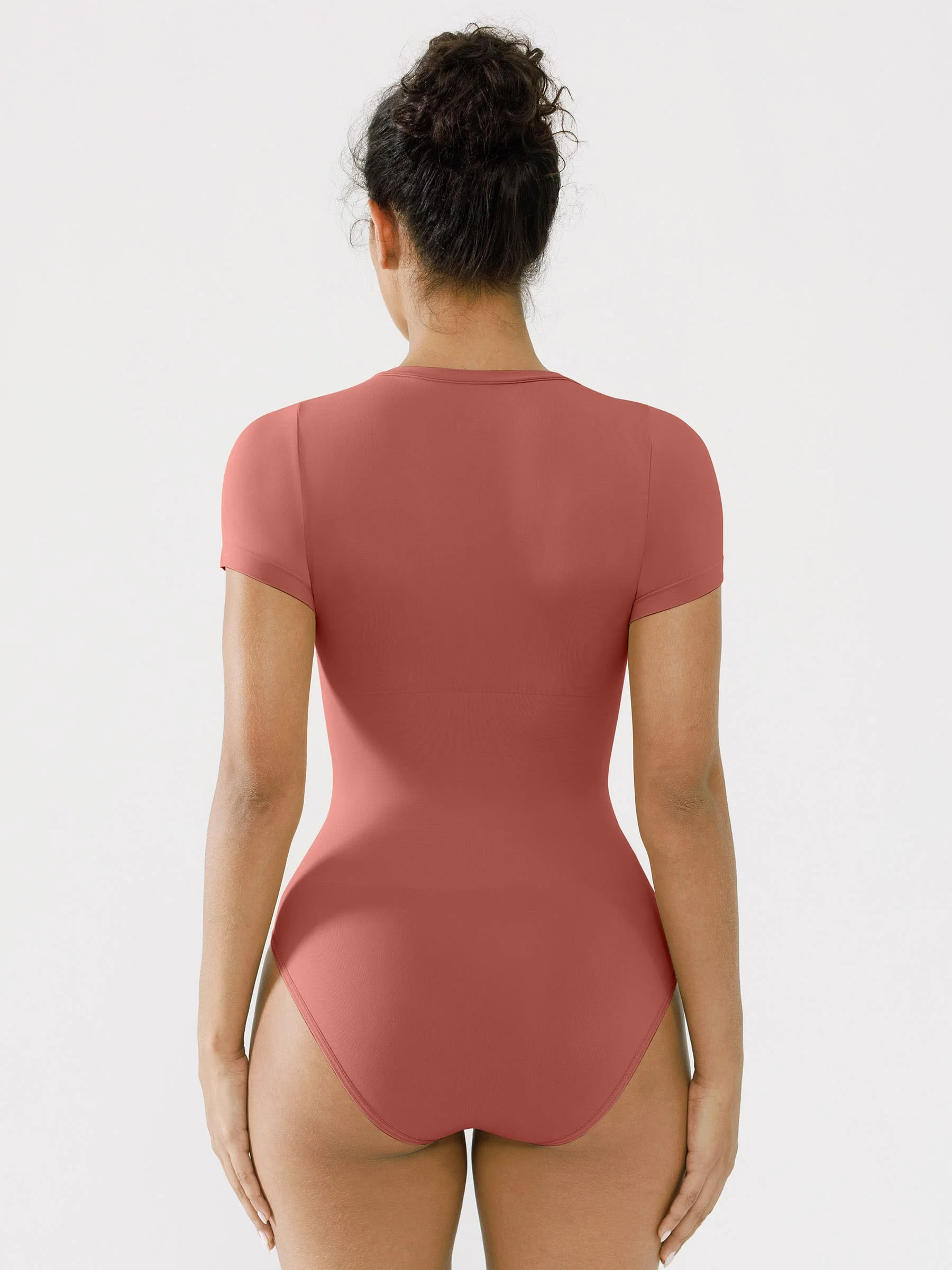 Feelingirl Seamless Bodysuit Smooth Soft Fabric Crew Neck Short Sleeve - Image 12
