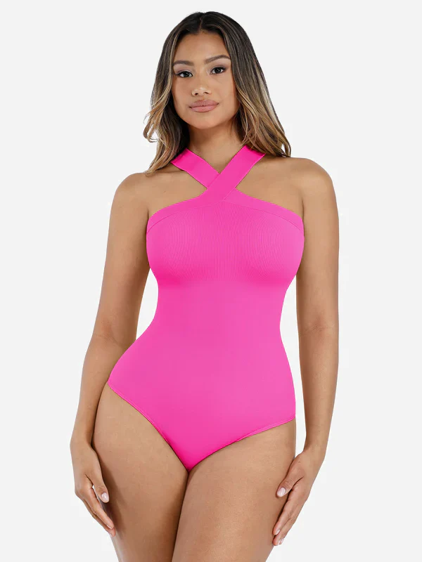 Feelingirl Seamless Crossover Halter Thong Bodysuit Shapewear for Everyday Wear - Image 14