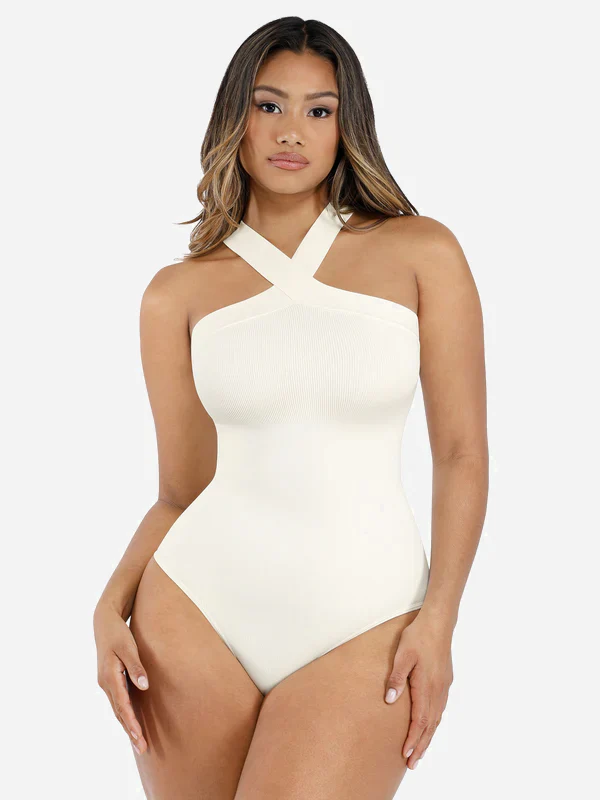 Feelingirl Seamless Crossover Halter Thong Bodysuit Shapewear for Everyday Wear - Image 21