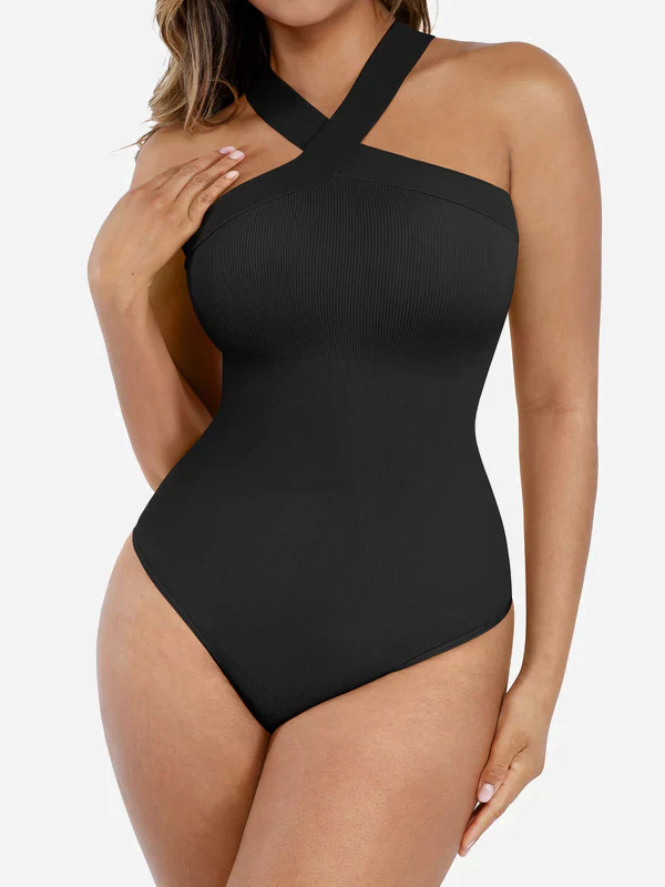 Feelingirl Seamless Crossover Halter Thong Bodysuit Shapewear for Everyday Wear - Image 6