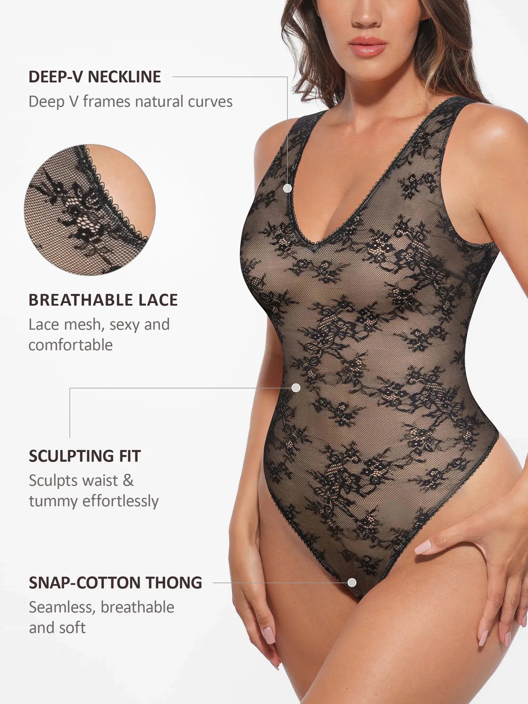 Feelingirl Seamless Lightweight Lace Bodysuit - Image 2