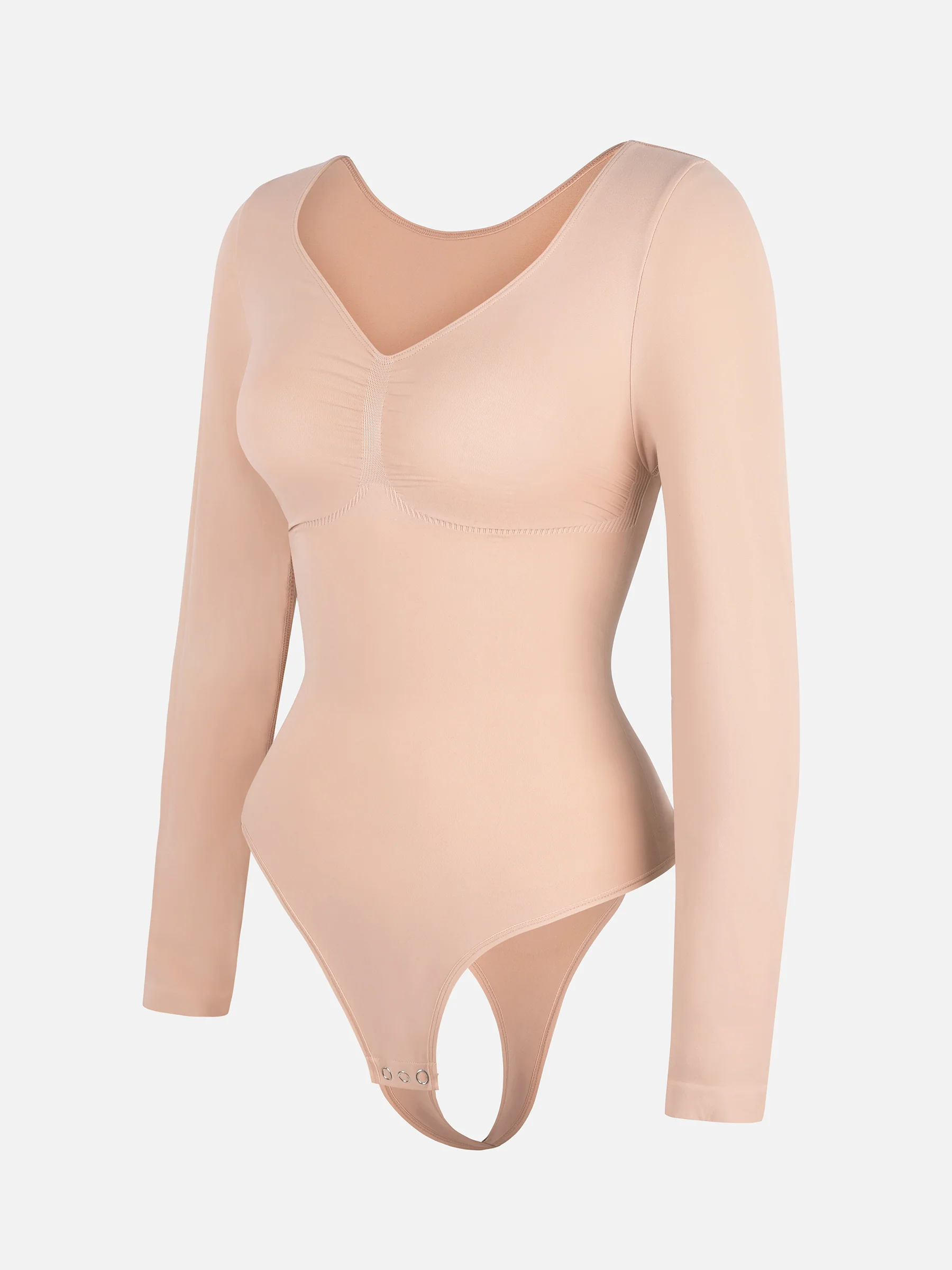 Feelingirl Seamless Long Sleeve Chest Support Tummy Control Thong Bodysuit - Image 24