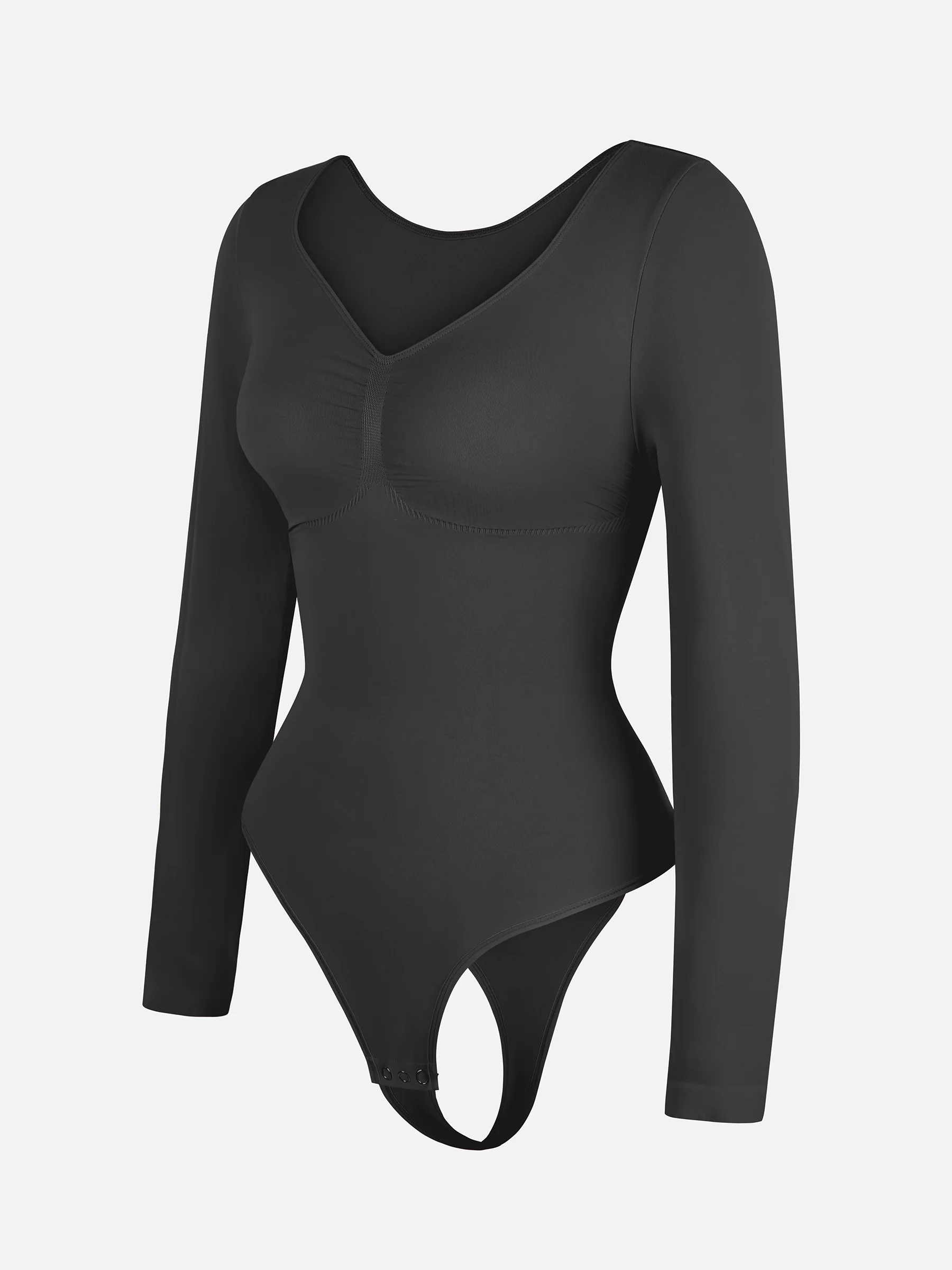 Feelingirl Seamless Long Sleeve Chest Support Tummy Control Thong Bodysuit - Image 43