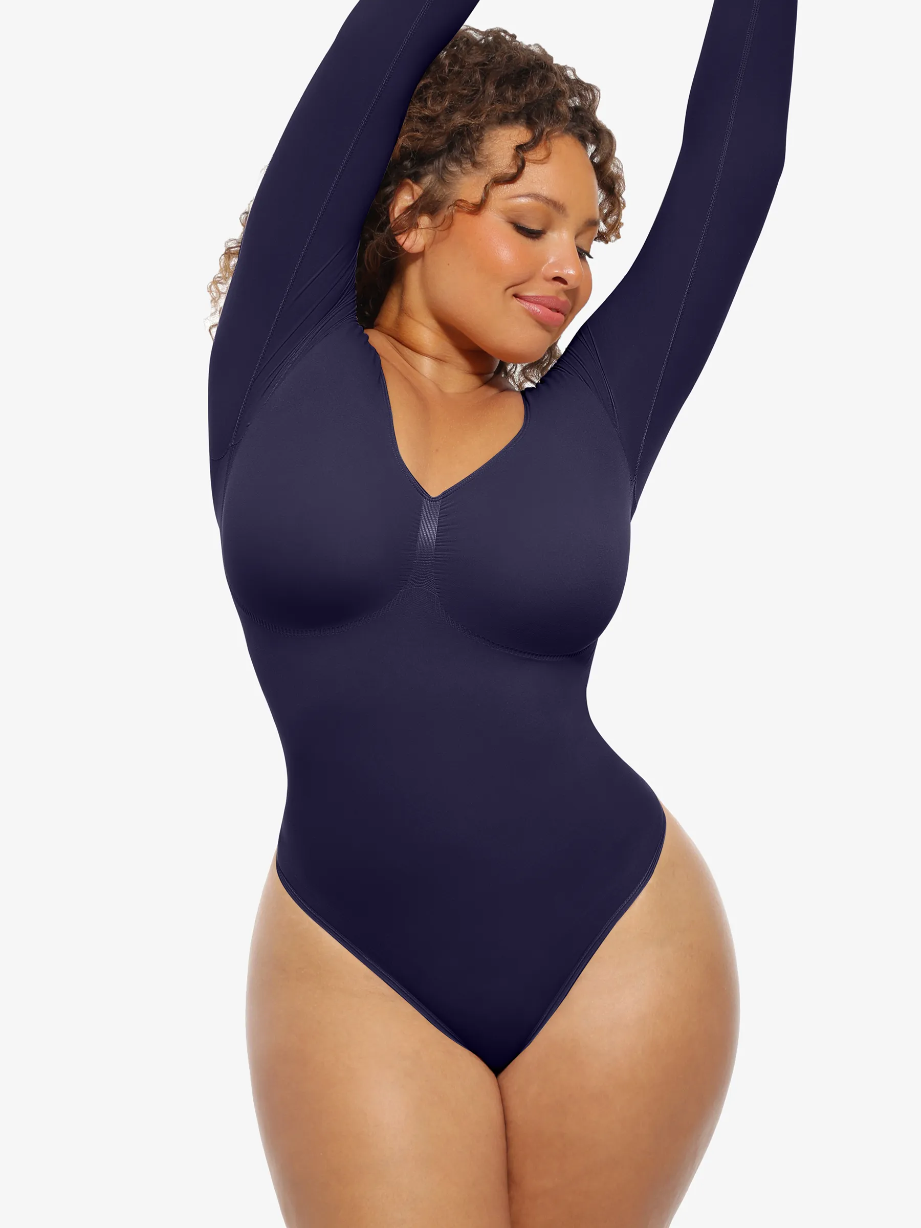 Feelingirl Seamless Long Sleeve Chest Support Tummy Control Thong Bodysuit - Image 67