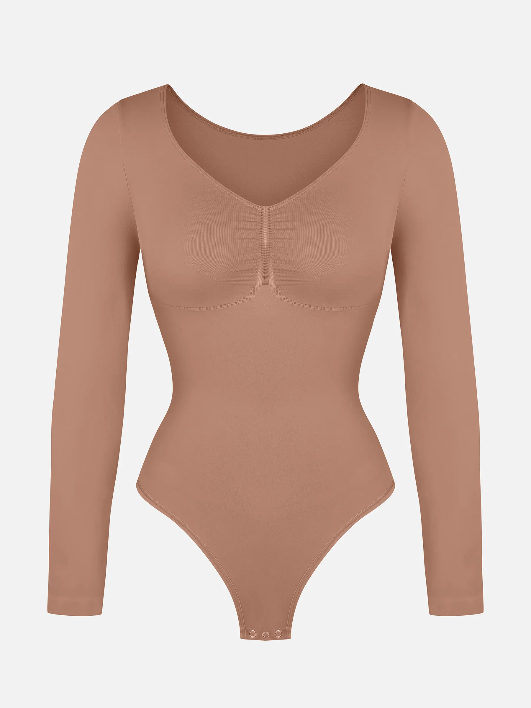 Feelingirl Seamless Long Sleeve Chest Support Tummy Control Thong Bodysuit - Image 10