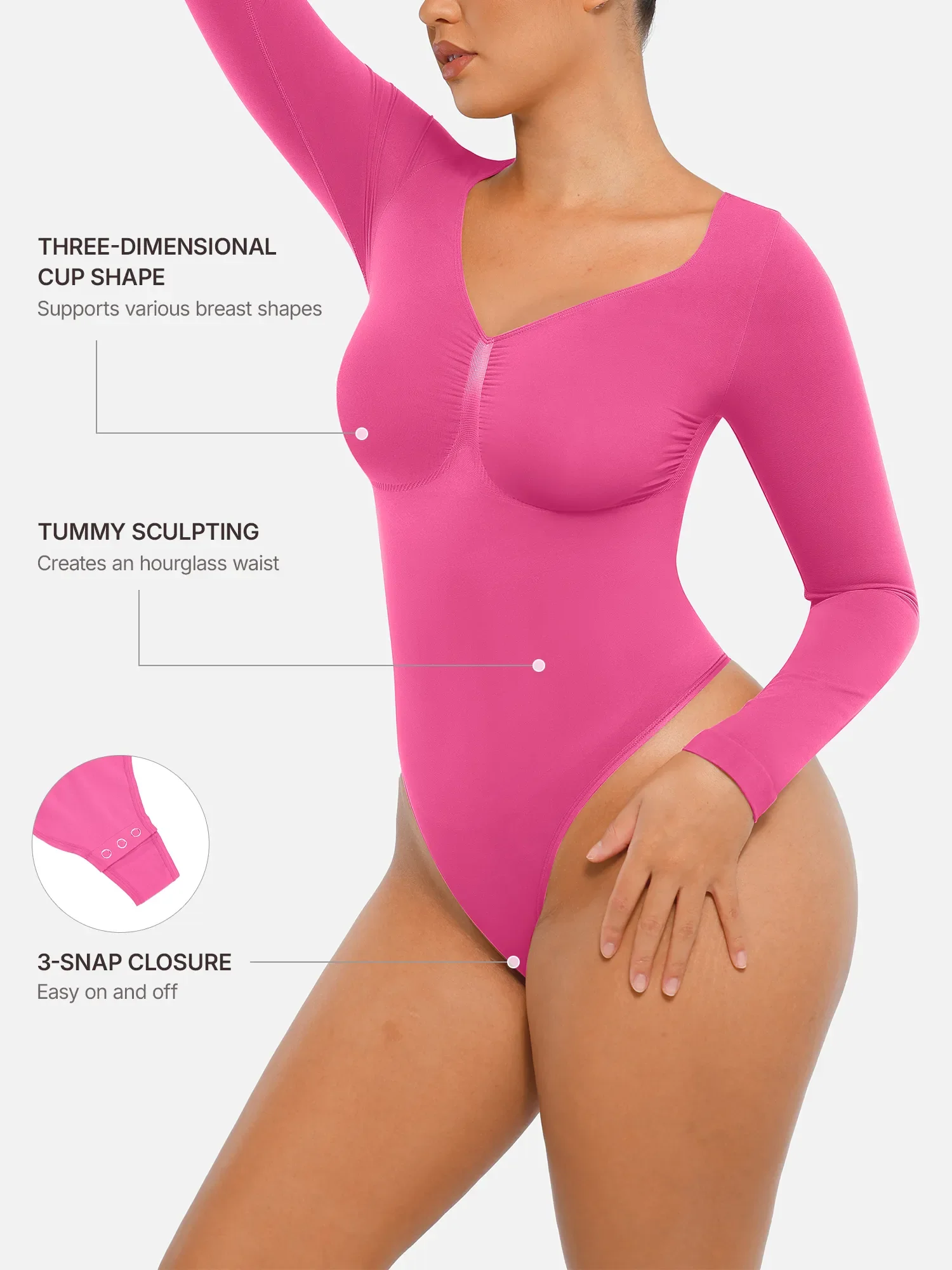 Feelingirl Seamless Long Sleeve Tummy Control Thong Bodysuit - Image 21