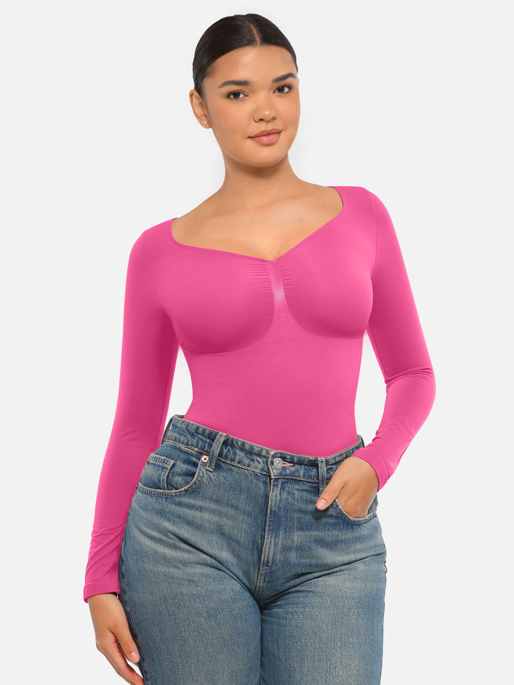 Feelingirl Seamless Long Sleeve Tummy Control Thong Bodysuit - Image 23