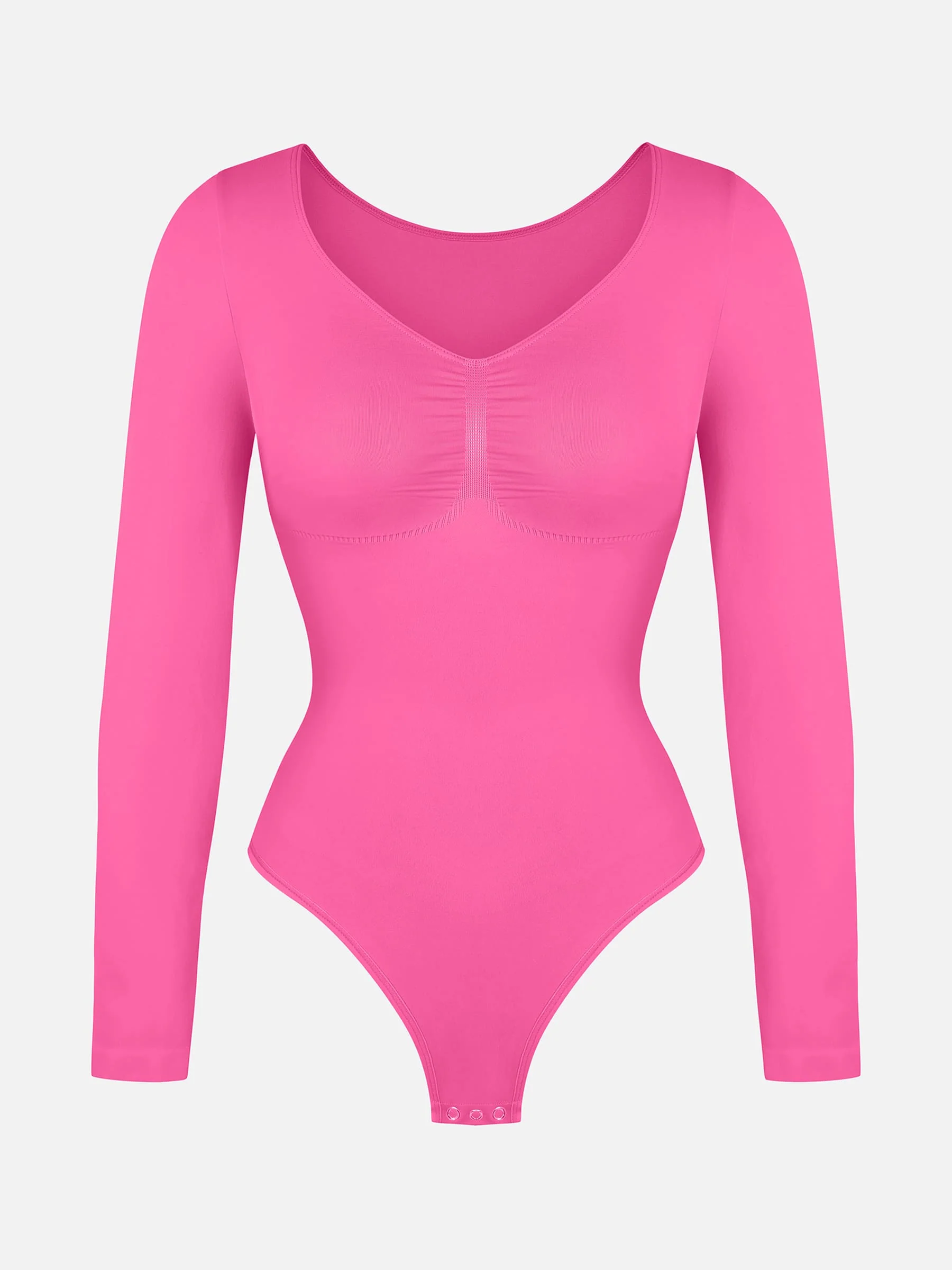 Feelingirl Seamless Long Sleeve Chest Support Tummy Control Thong Bodysuit - Image 52
