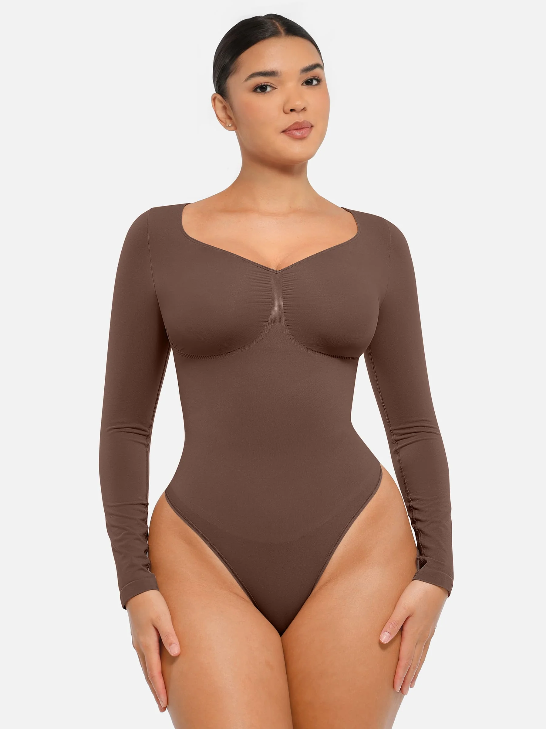 Feelingirl Seamless Long Sleeve Tummy Control Thong Bodysuit - Image 29