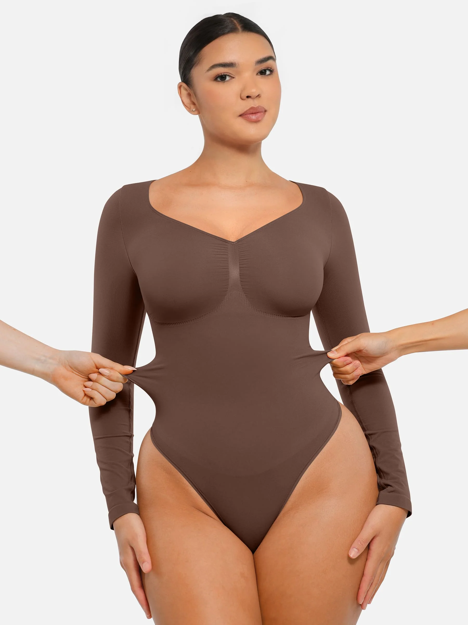 Feelingirl Seamless Long Sleeve Tummy Control Thong Bodysuit - Image 31