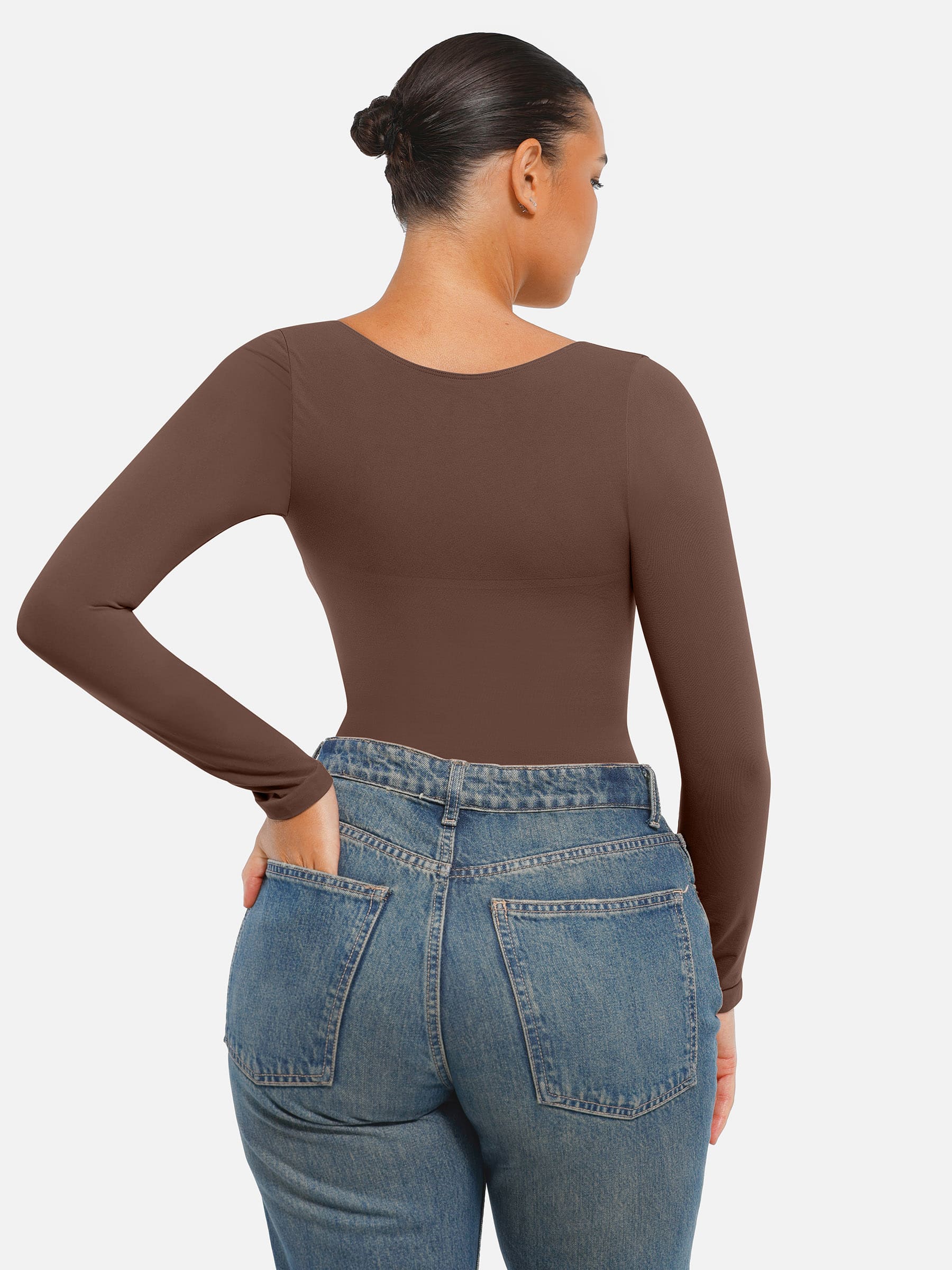 Feelingirl Seamless Long Sleeve Tummy Control Thong Bodysuit - Image 36