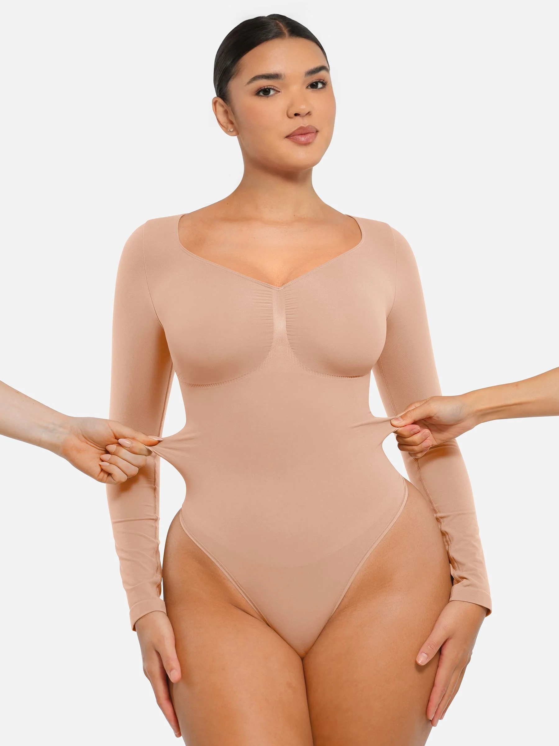 Feelingirl Seamless Long Sleeve Tummy Control Thong Bodysuit - Image 39