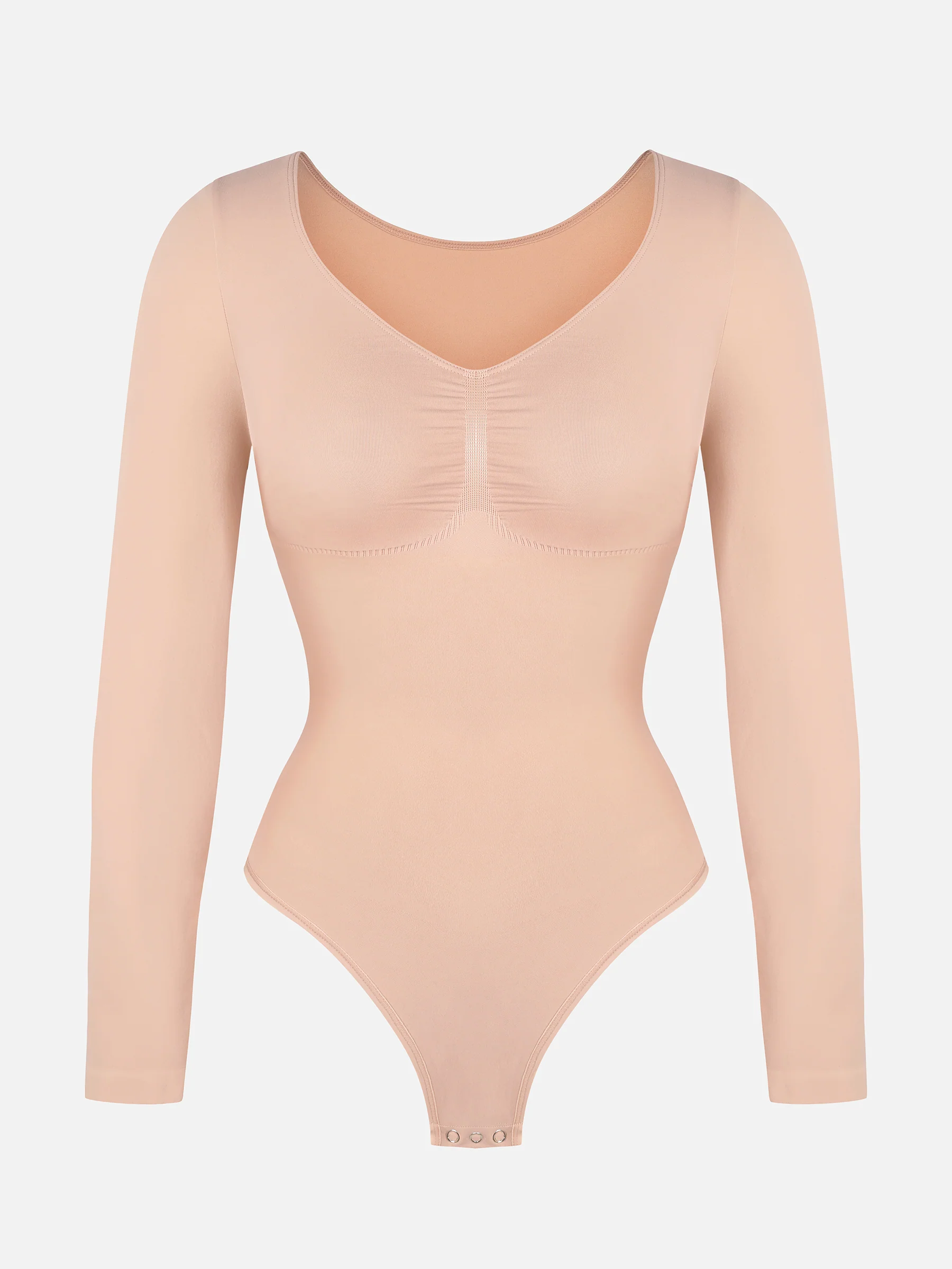 Feelingirl Seamless Long Sleeve Chest Support Tummy Control Thong Bodysuit - Image 23