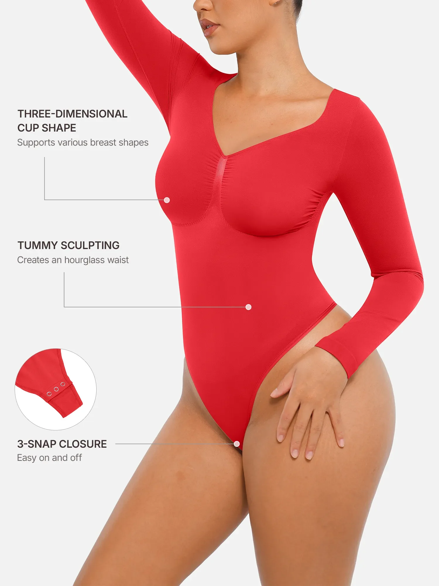 Feelingirl Seamless Long Sleeve Tummy Control Thong Bodysuit - Image 49