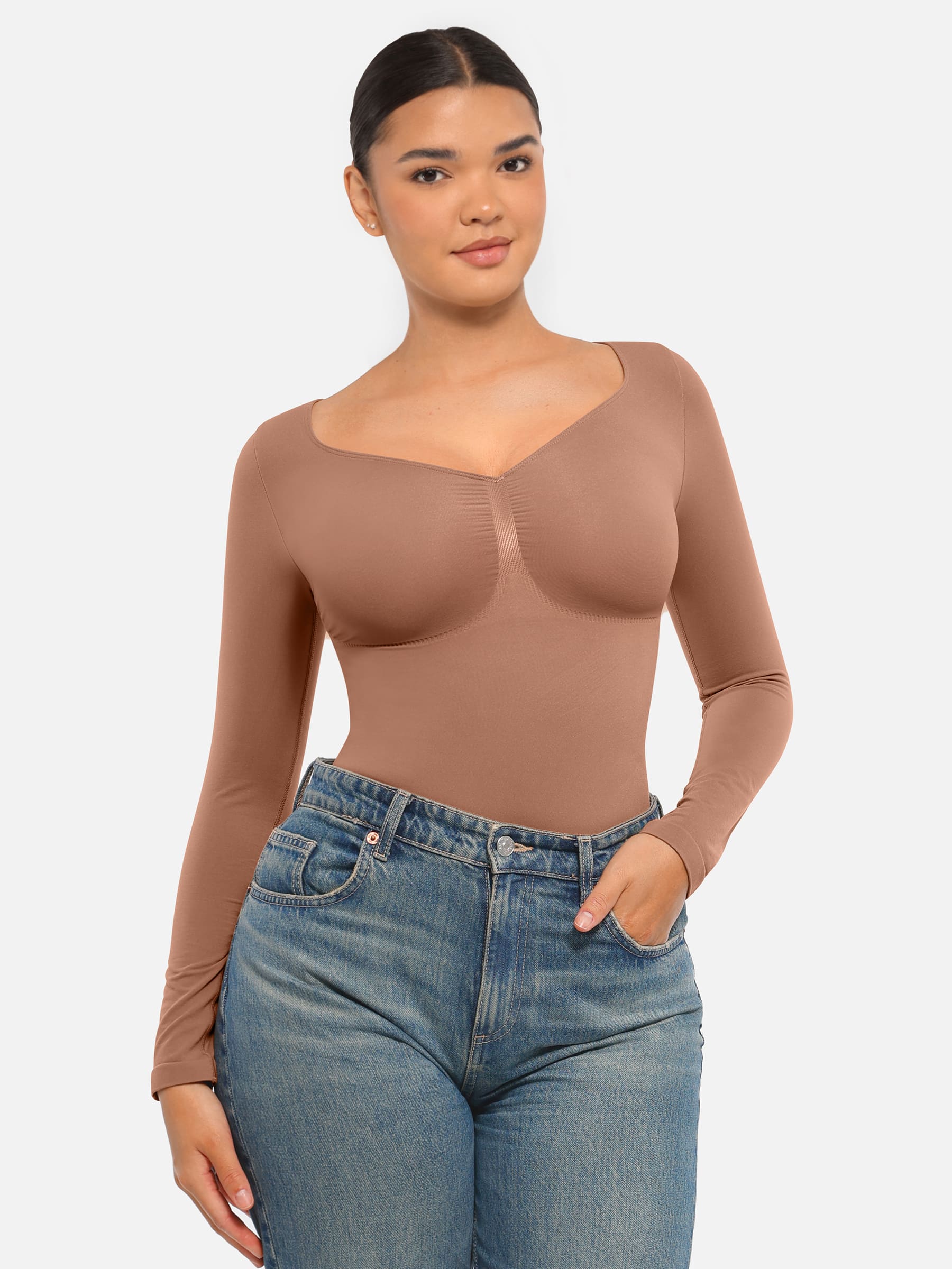 Feelingirl Seamless Long Sleeve Tummy Control Thong Bodysuit - Image 5