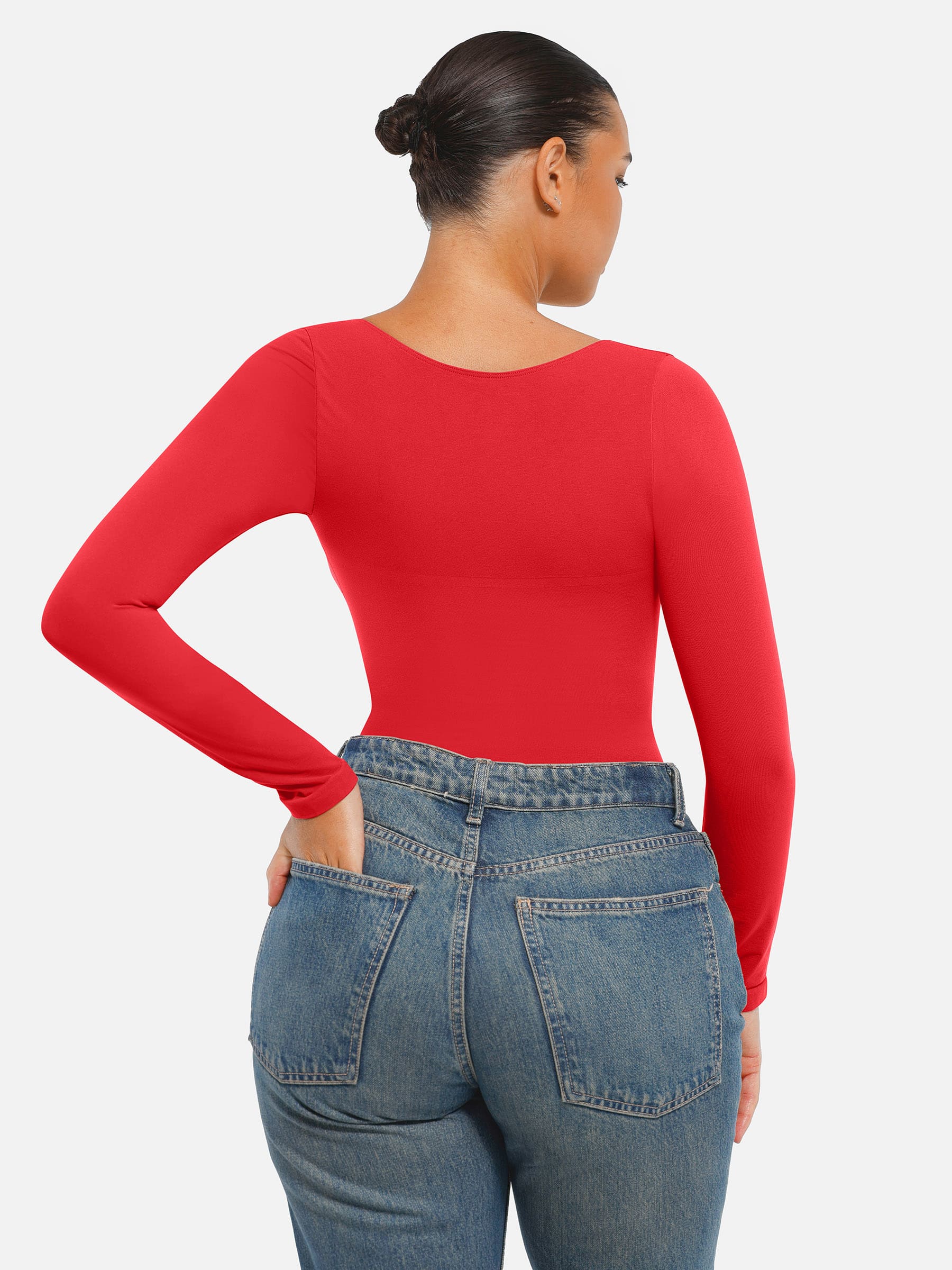 Feelingirl Seamless Long Sleeve Tummy Control Thong Bodysuit - Image 55