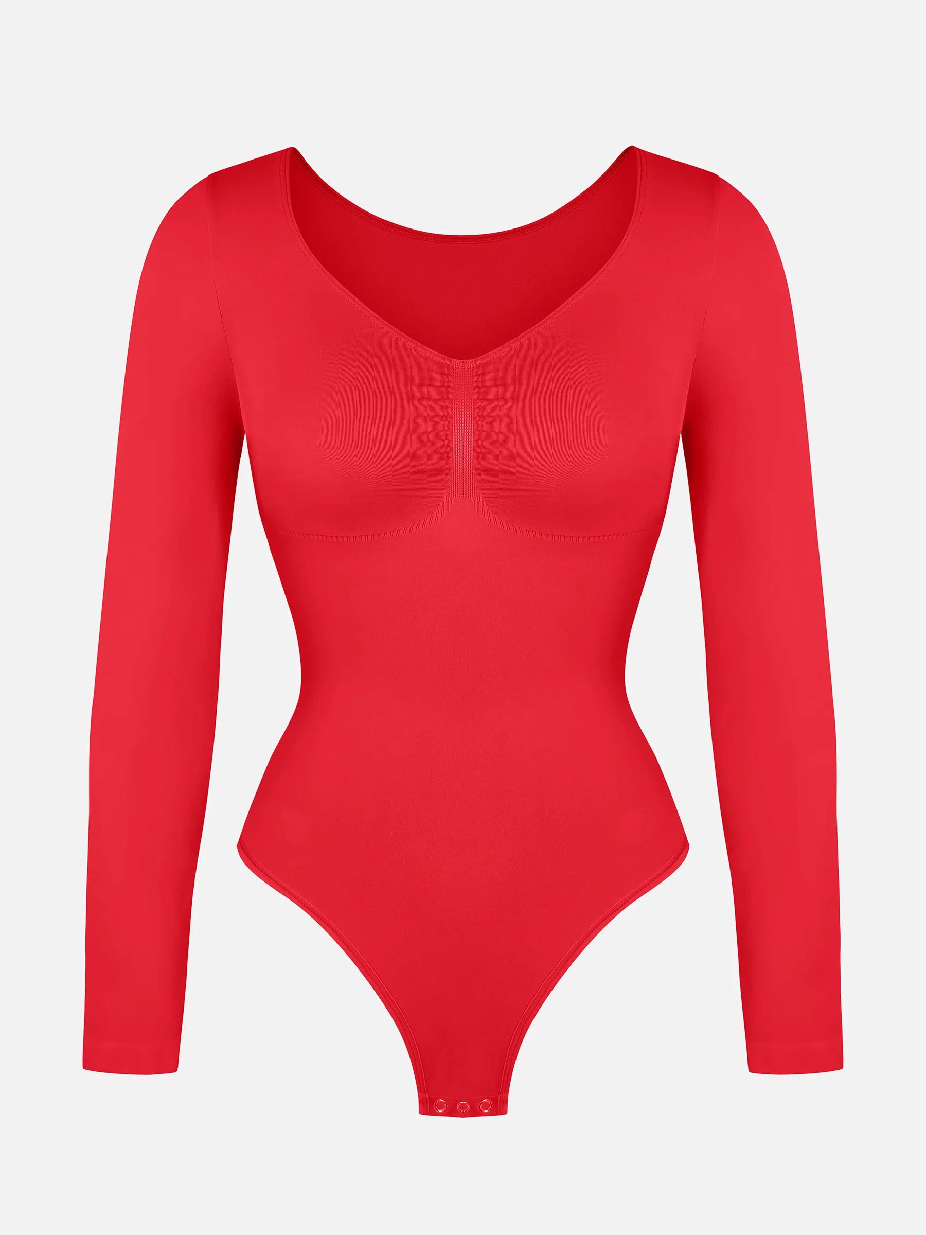 Feelingirl Seamless Long Sleeve Tummy Control Thong Bodysuit - Image 56