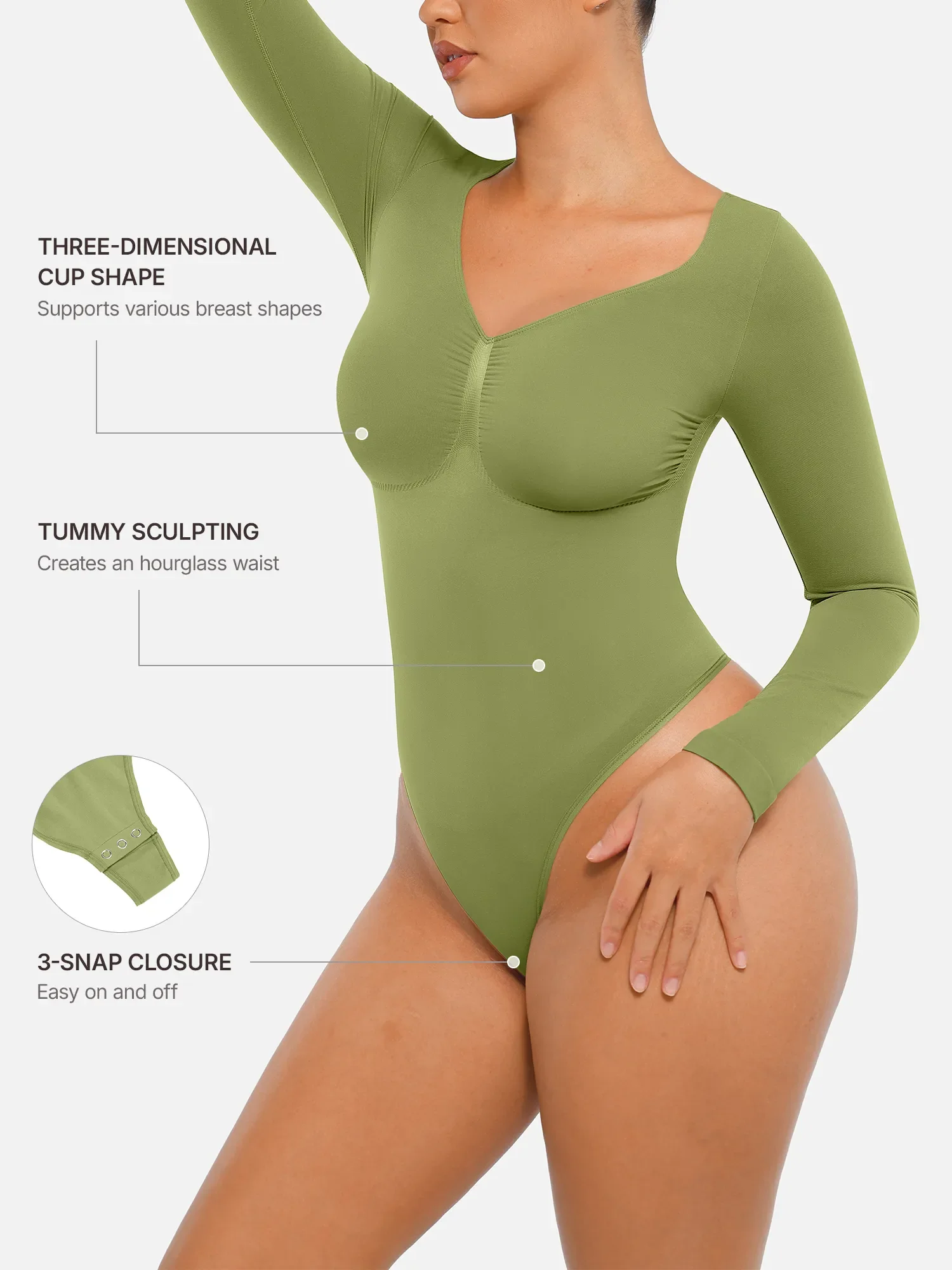 Feelingirl Seamless Long Sleeve Tummy Control Thong Bodysuit - Image 58
