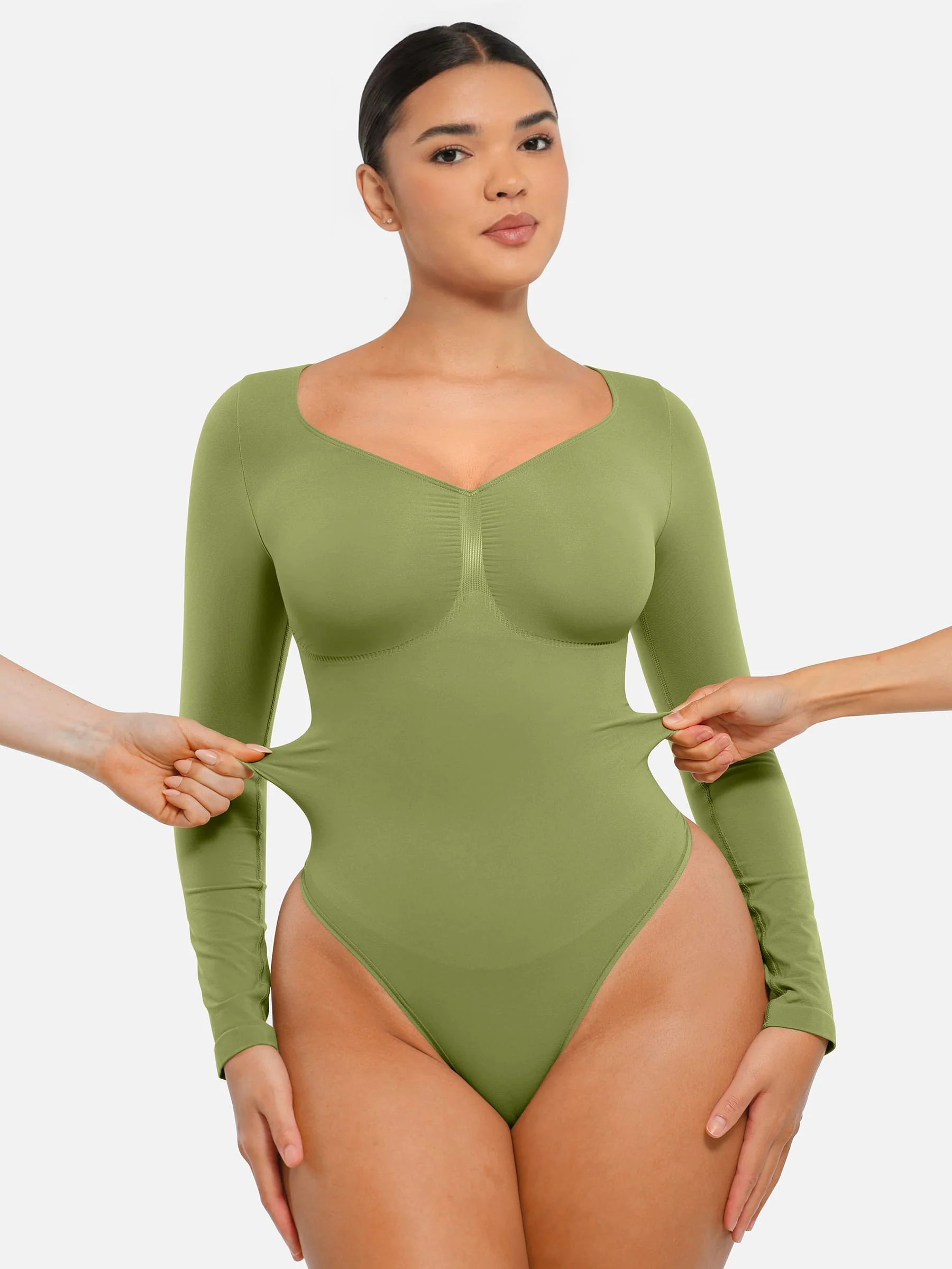 Feelingirl Seamless Long Sleeve Tummy Control Thong Bodysuit - Image 59