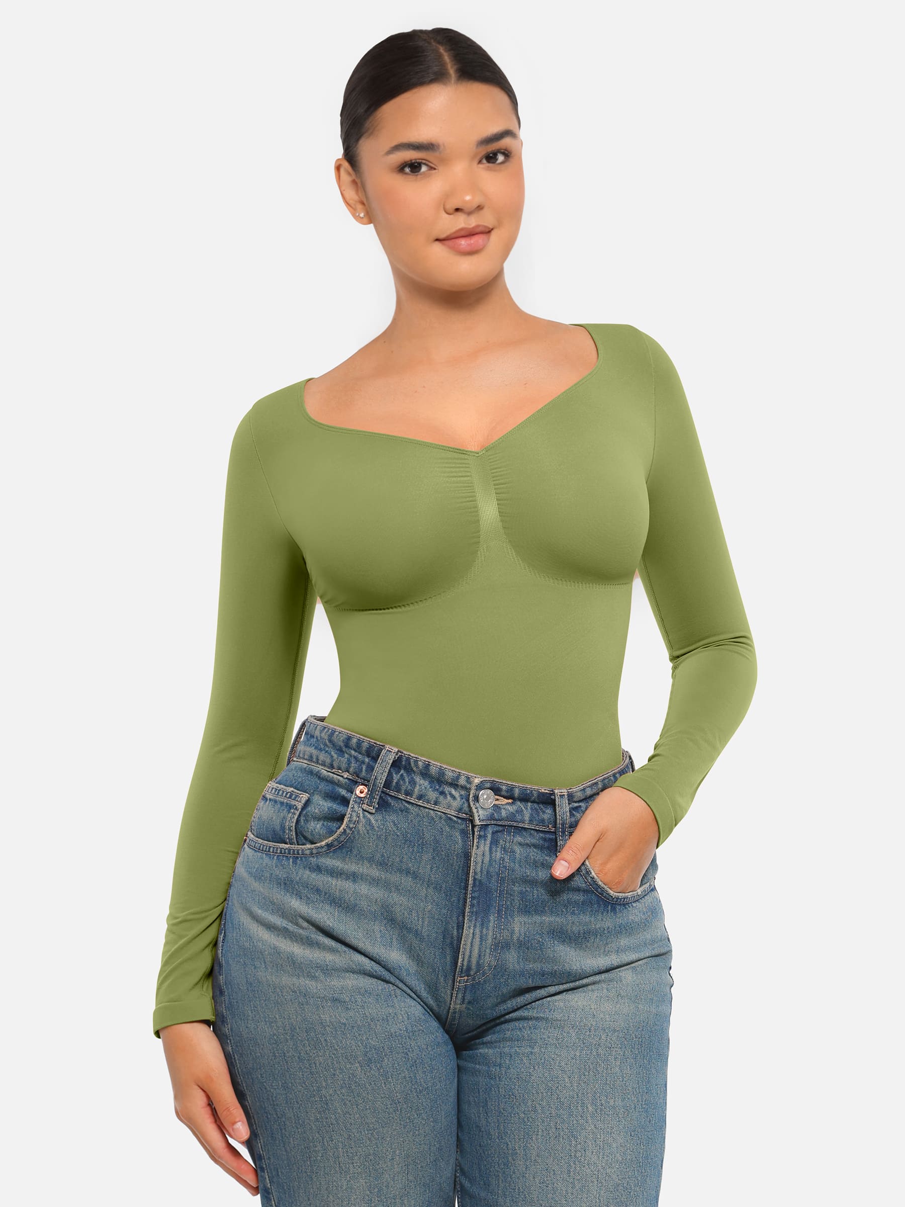 Feelingirl Seamless Long Sleeve Tummy Control Thong Bodysuit - Image 63