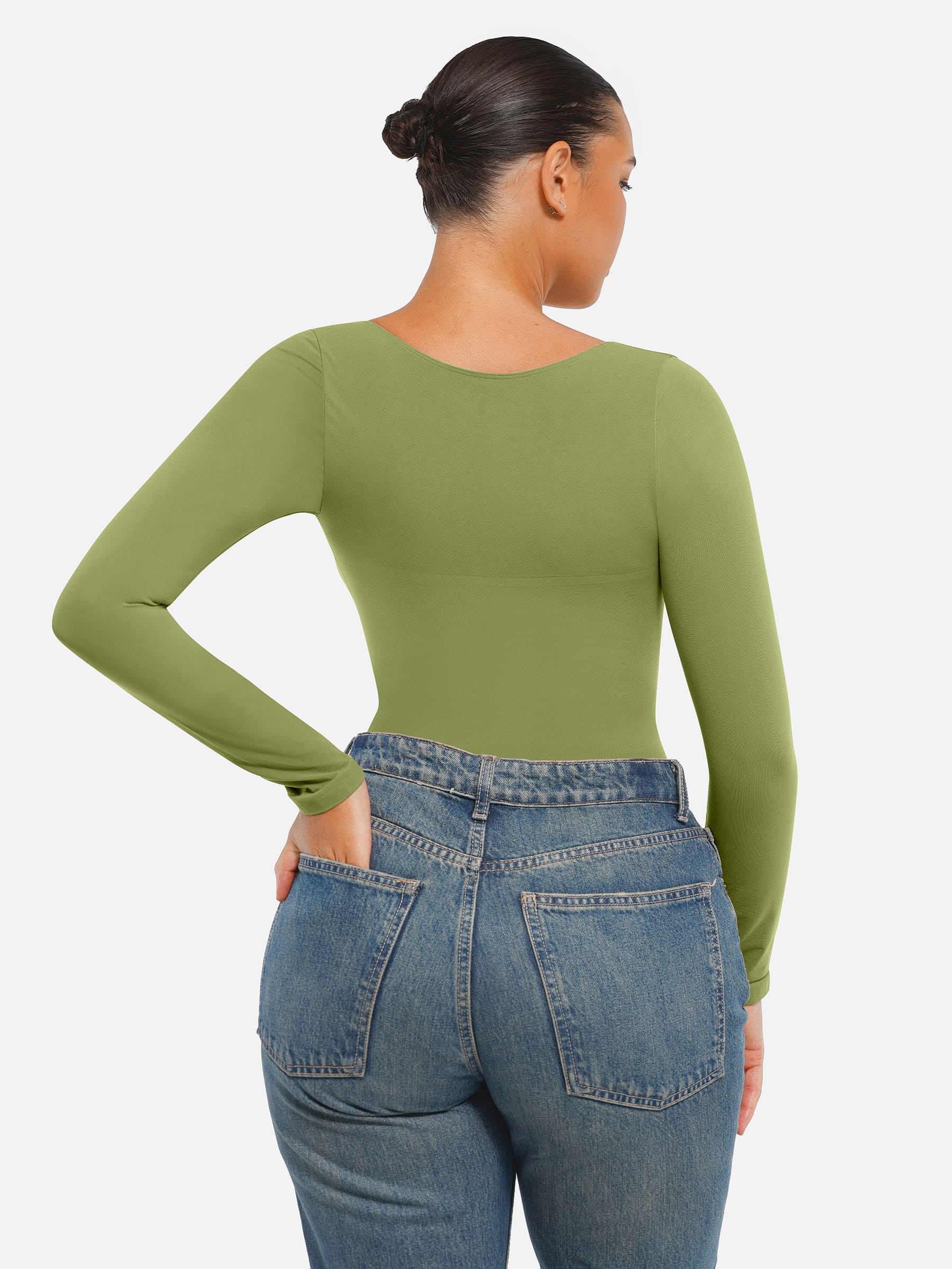 Feelingirl Seamless Long Sleeve Tummy Control Thong Bodysuit - Image 64
