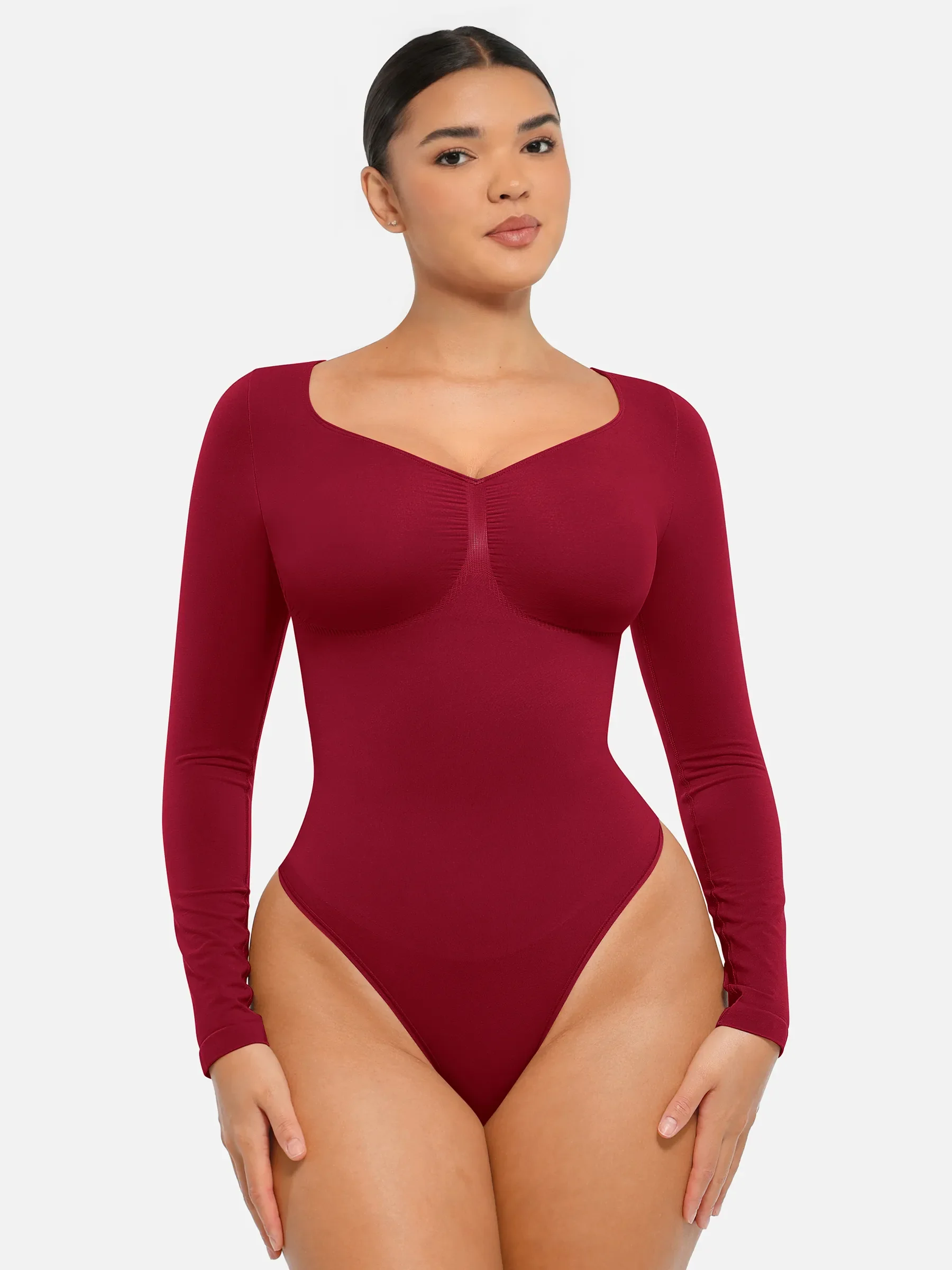 Feelingirl Seamless Long Sleeve Tummy Control Thong Bodysuit - Image 66