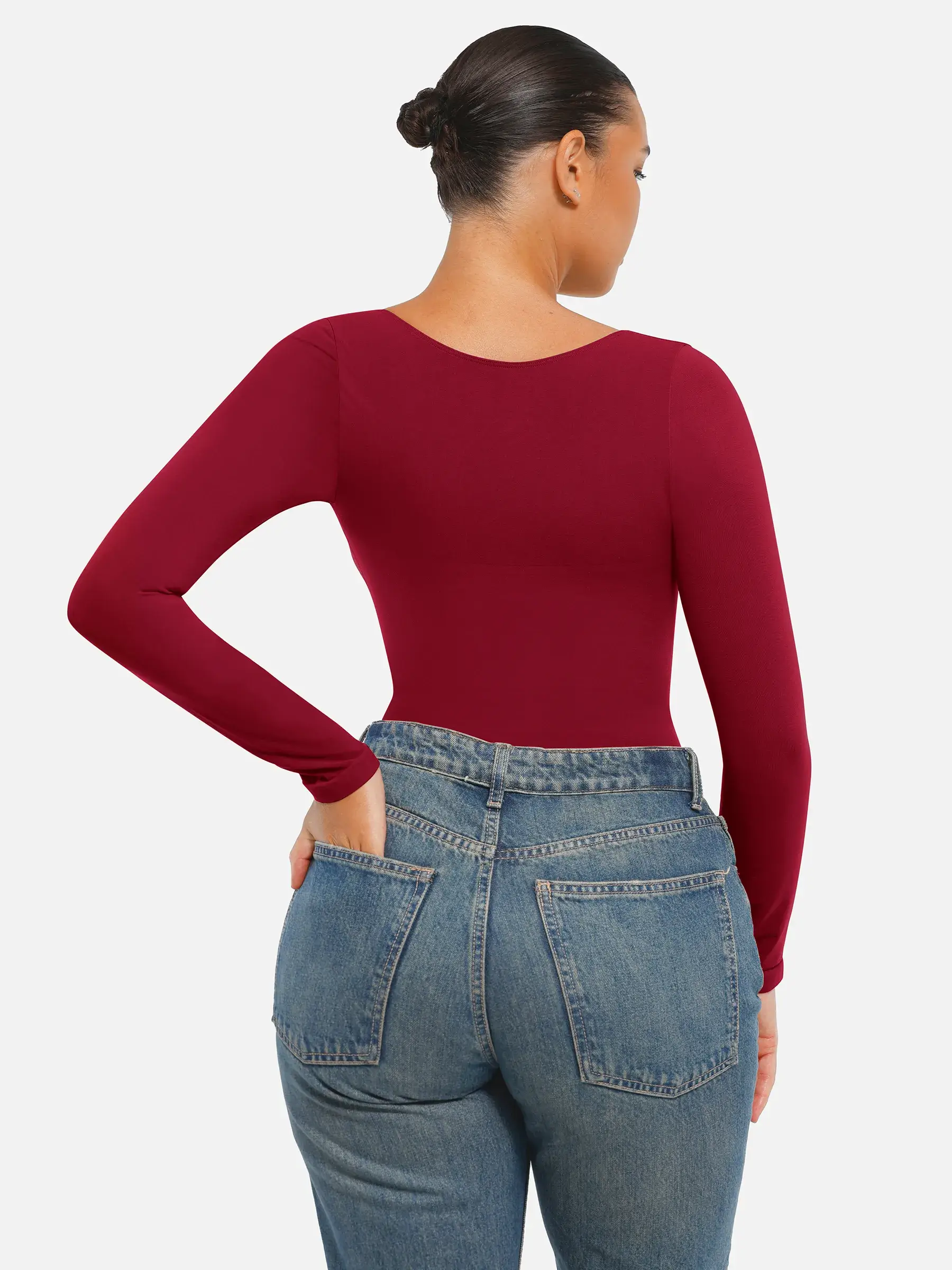 Feelingirl Seamless Long Sleeve Tummy Control Thong Bodysuit - Image 72