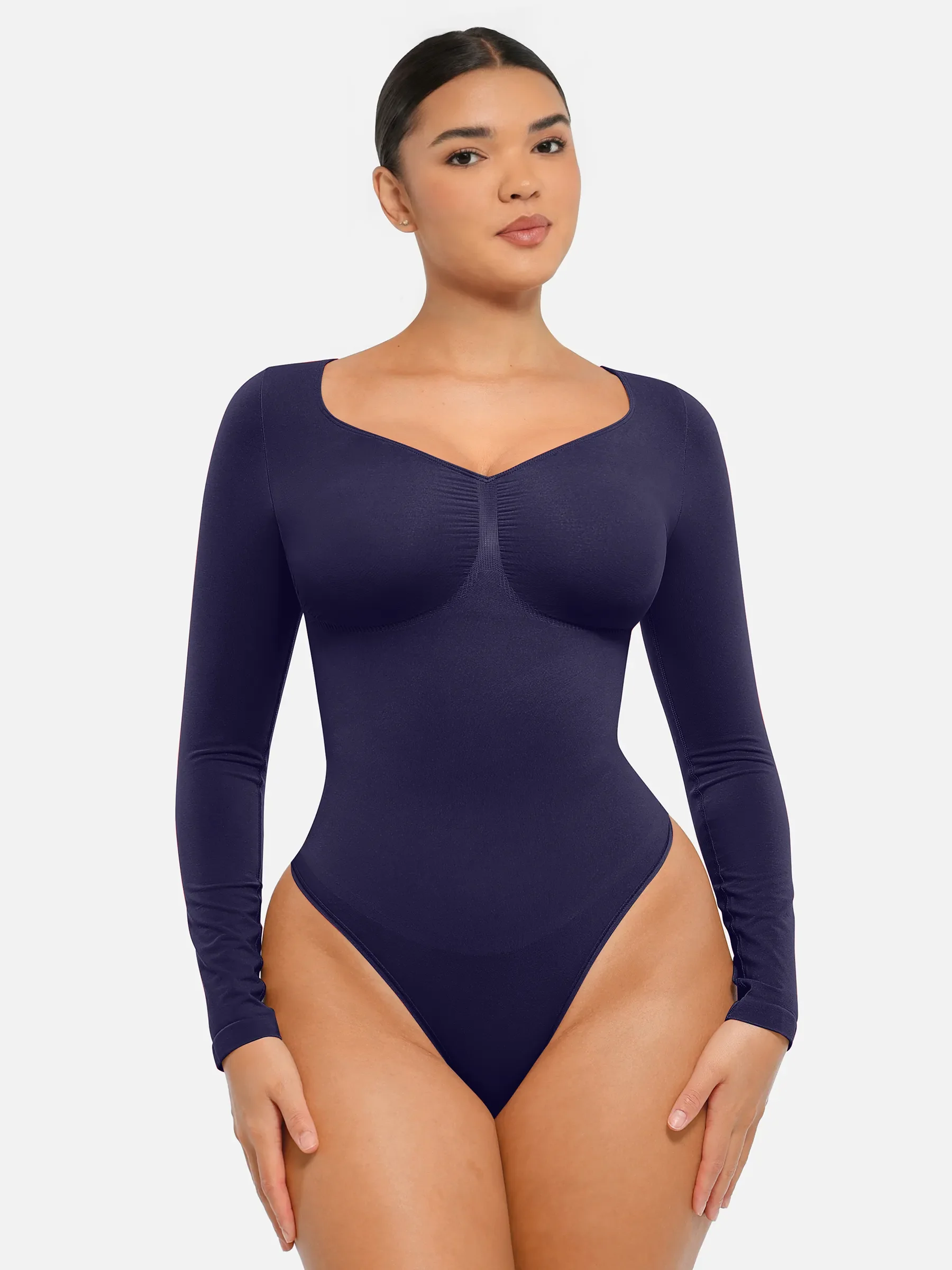 Feelingirl Seamless Long Sleeve Tummy Control Thong Bodysuit - Image 74