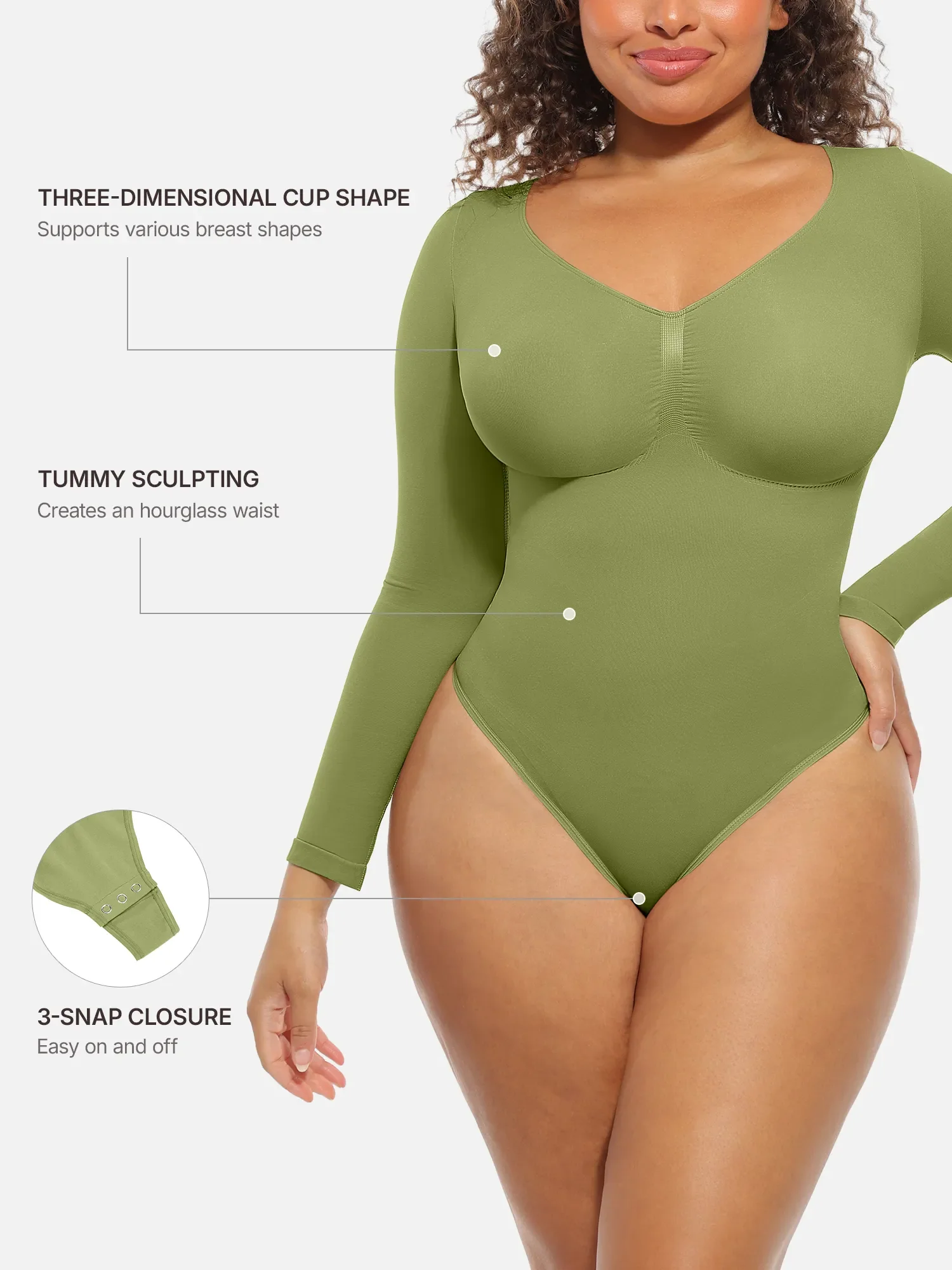 Feelingirl Seamless Supportive Long Sleeve Tummy Control Bodysuit - Image 16