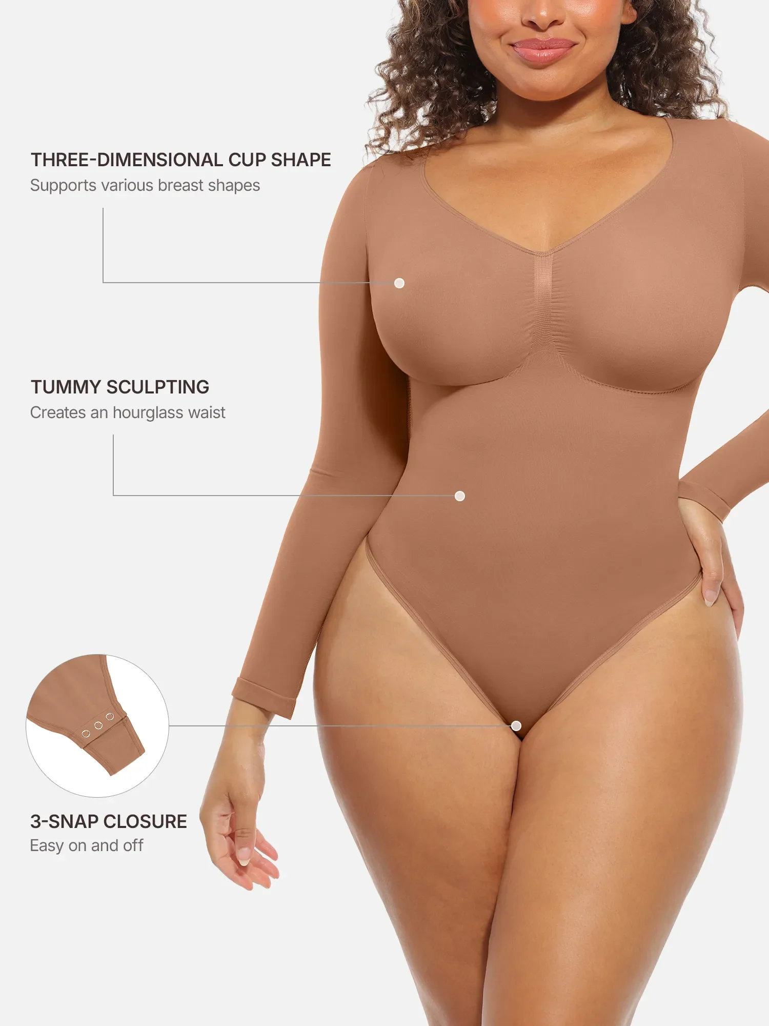 Feelingirl Seamless Supportive Long Sleeve Tummy Control Bodysuit - Image 2