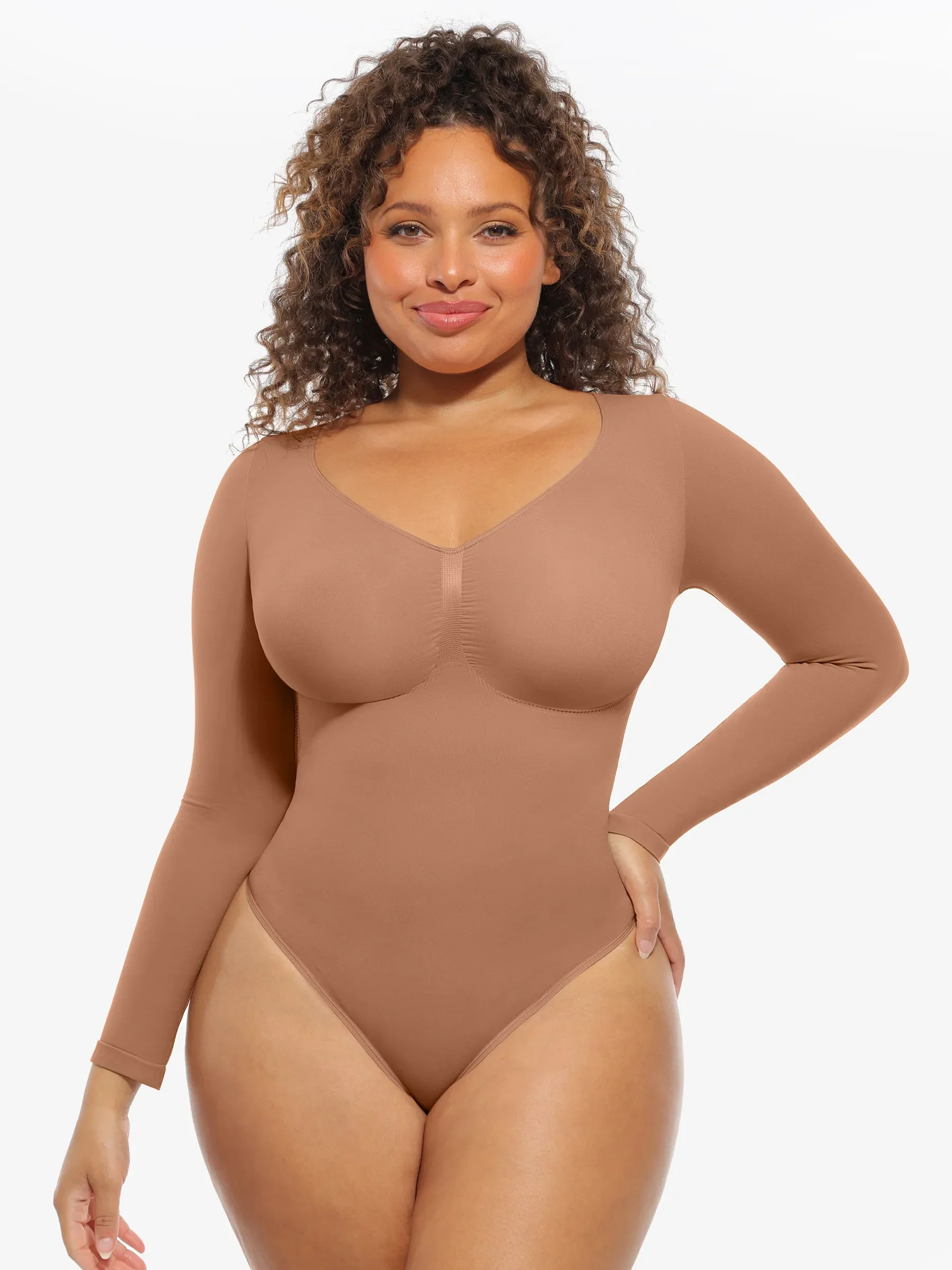 Feelingirl Seamless Supportive Long Sleeve Tummy Control Bodysuit - Image 3