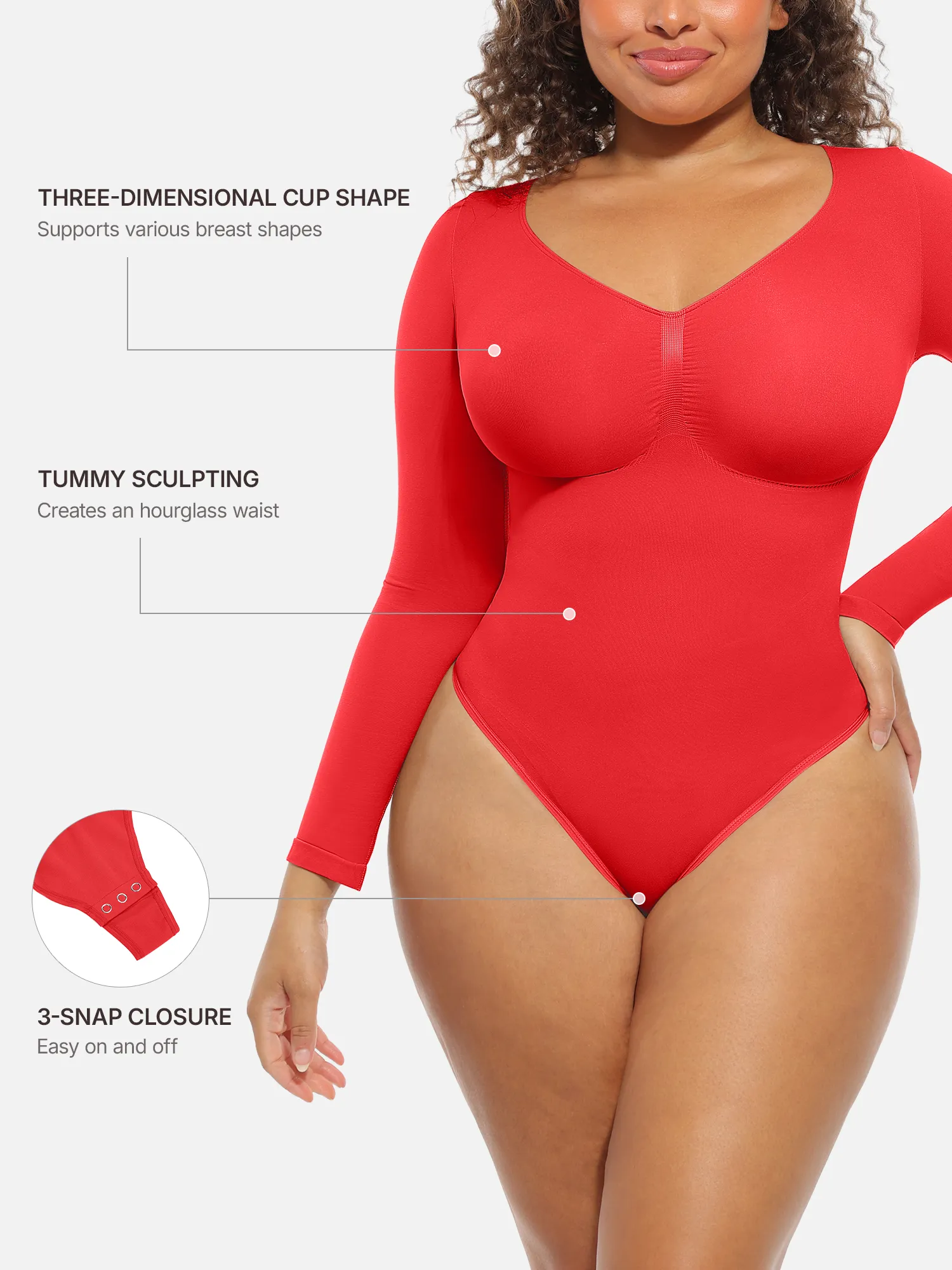 Feelingirl Seamless Supportive Long Sleeve Tummy Control Bodysuit - Image 30