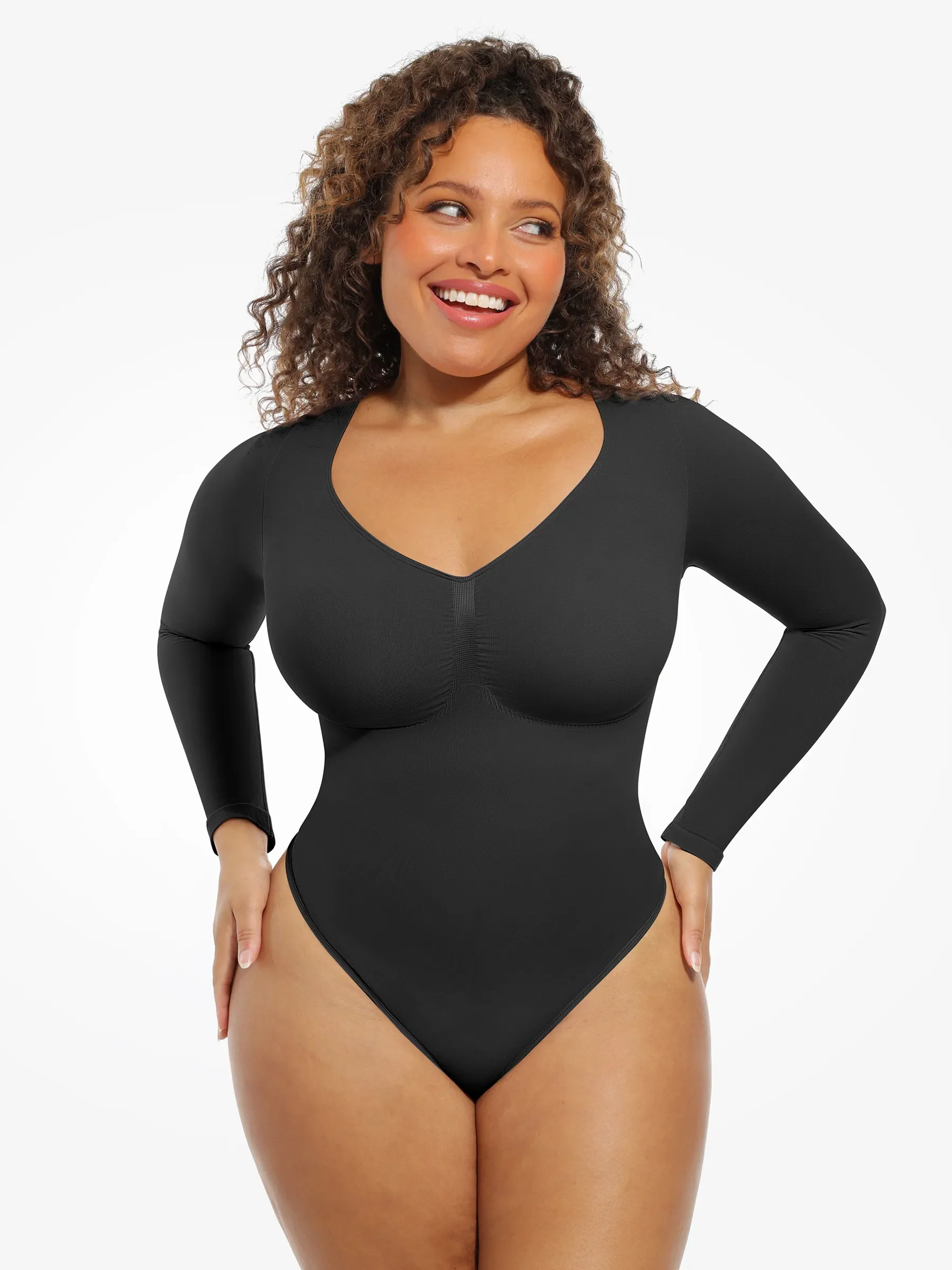 Feelingirl Seamless Supportive Long Sleeve Tummy Control Bodysuit - Image 36