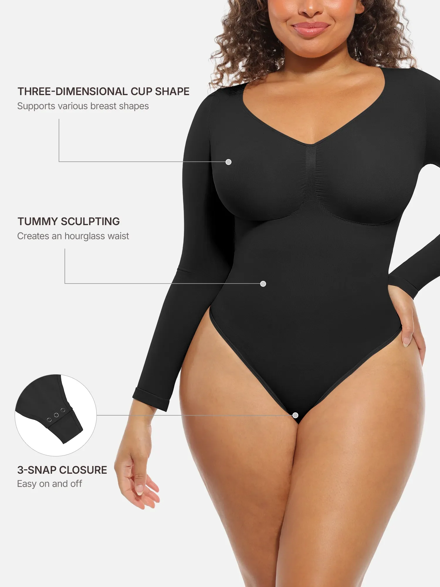 Feelingirl Seamless Supportive Long Sleeve Tummy Control Bodysuit - Image 37