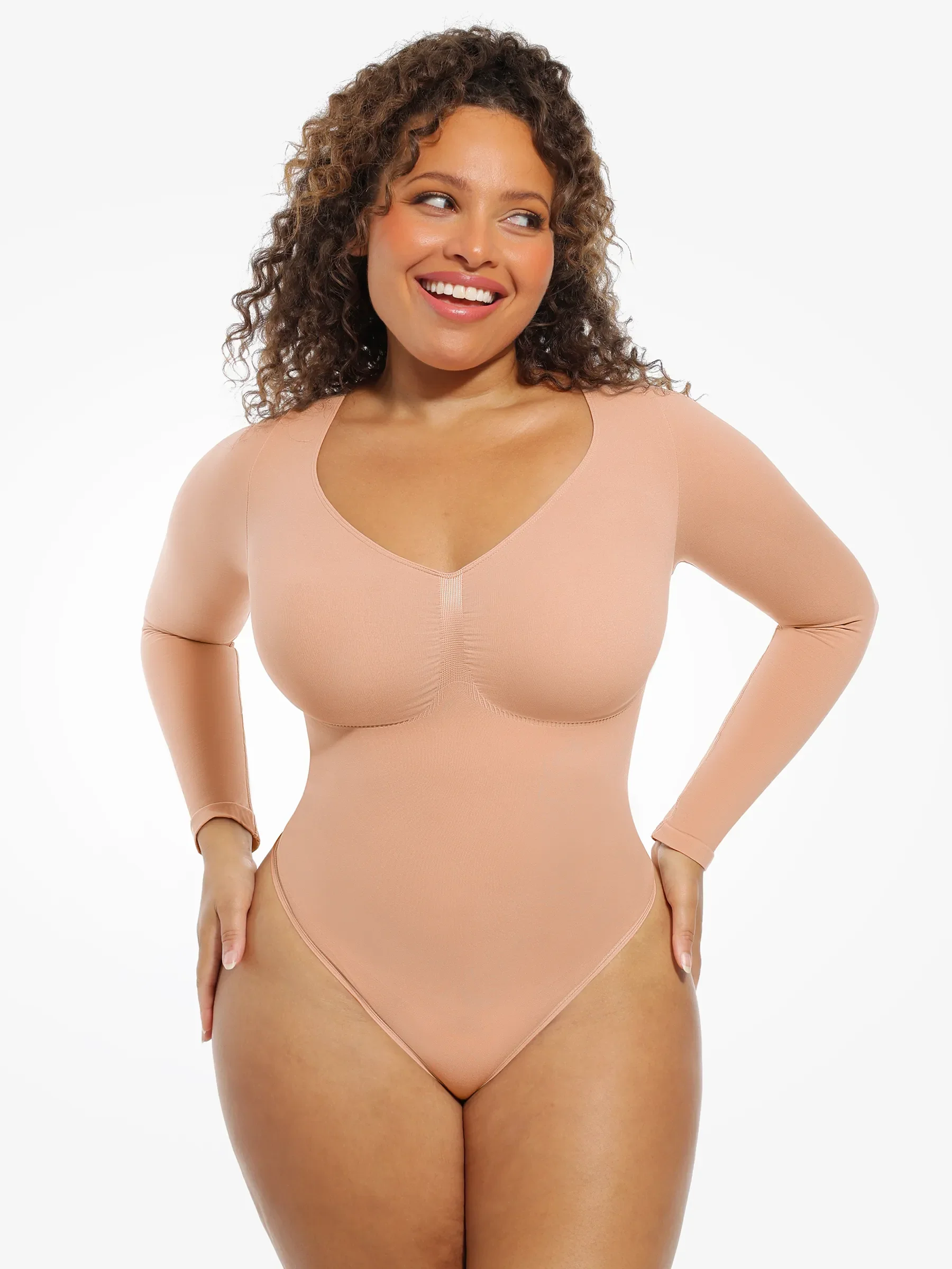 Feelingirl Seamless Supportive Long Sleeve Tummy Control Bodysuit - Image 43