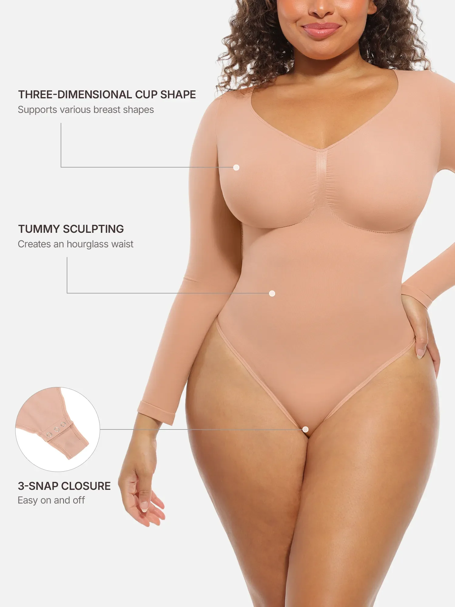 Feelingirl Seamless Supportive Long Sleeve Tummy Control Bodysuit - Image 44