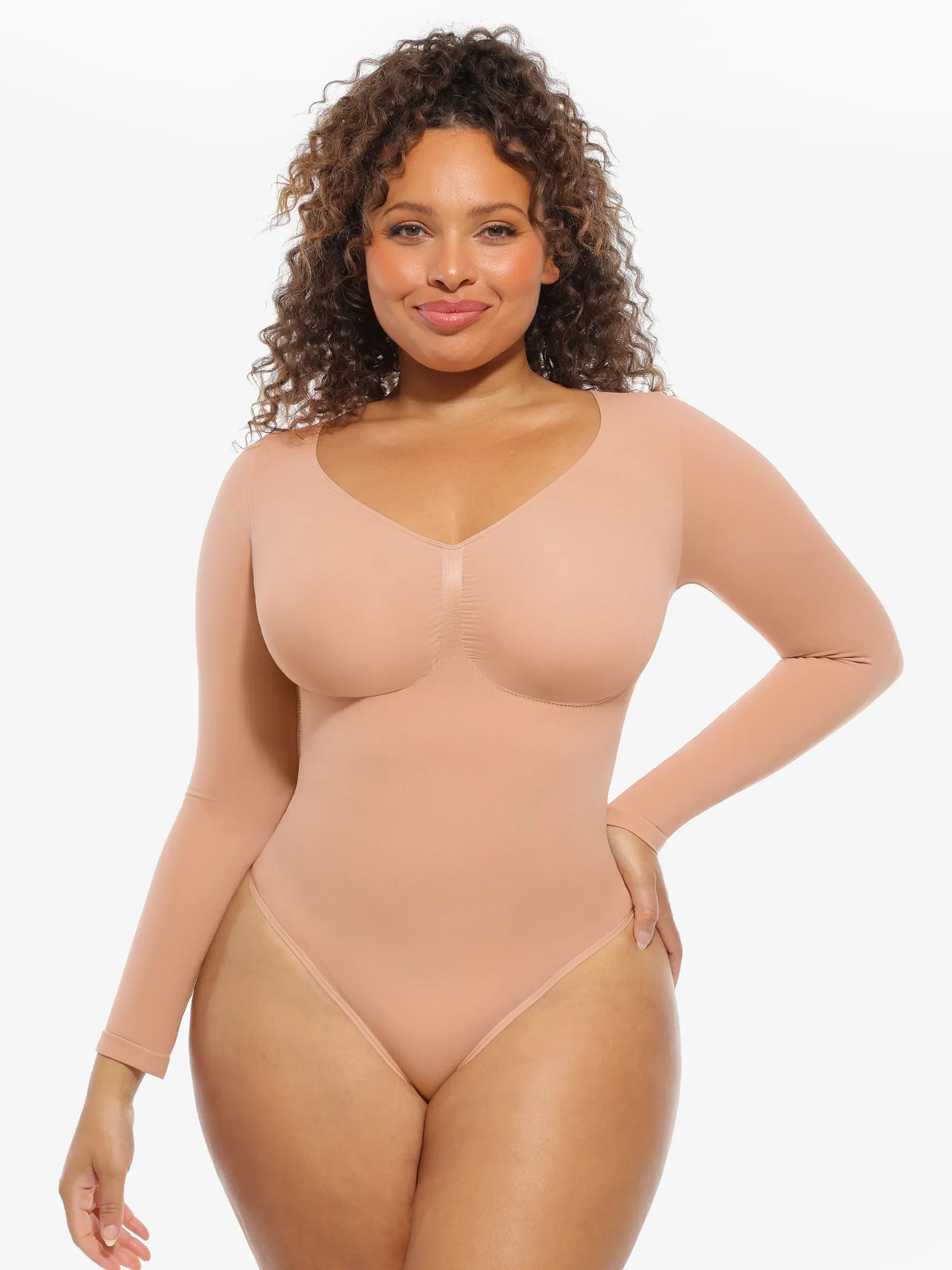 Feelingirl Seamless Supportive Long Sleeve Tummy Control Bodysuit - Image 45