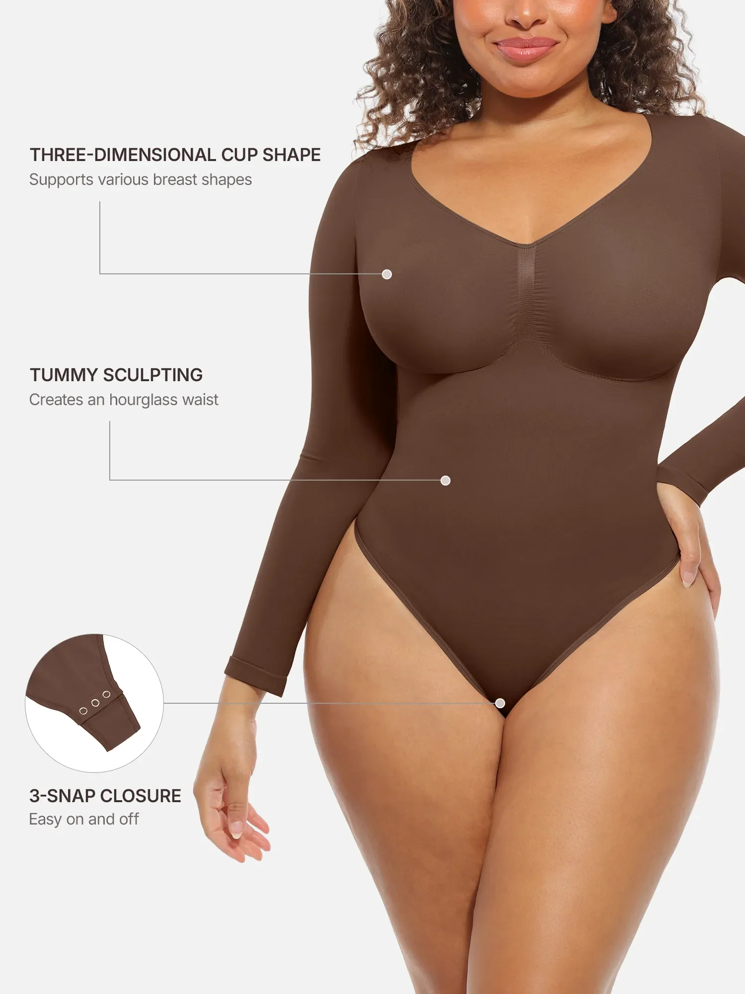 Feelingirl Seamless Supportive Long Sleeve Tummy Control Bodysuit - Image 9