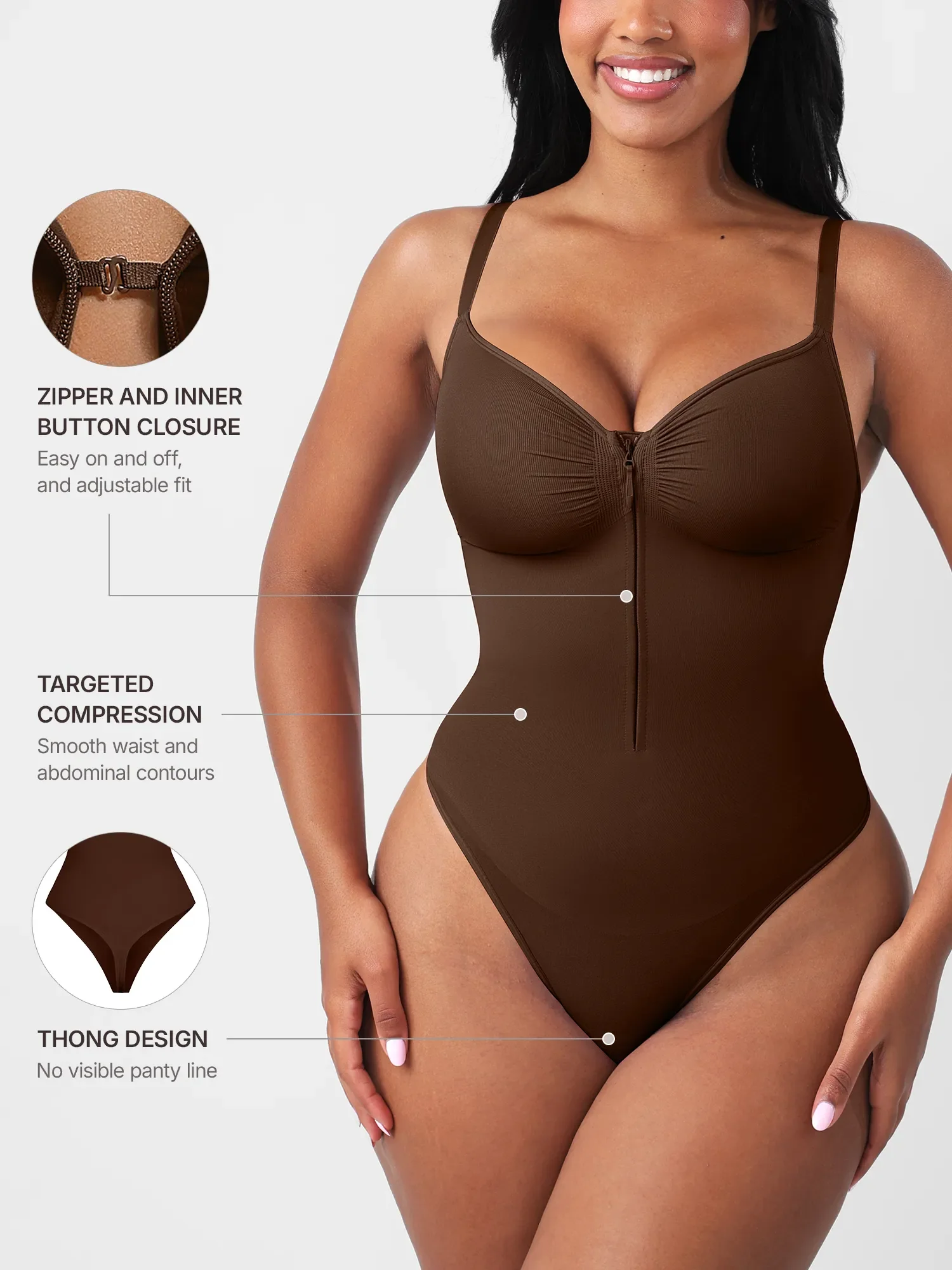 Feelingirl Seamless Tummy Control Zipper Bodysuit - Image 24