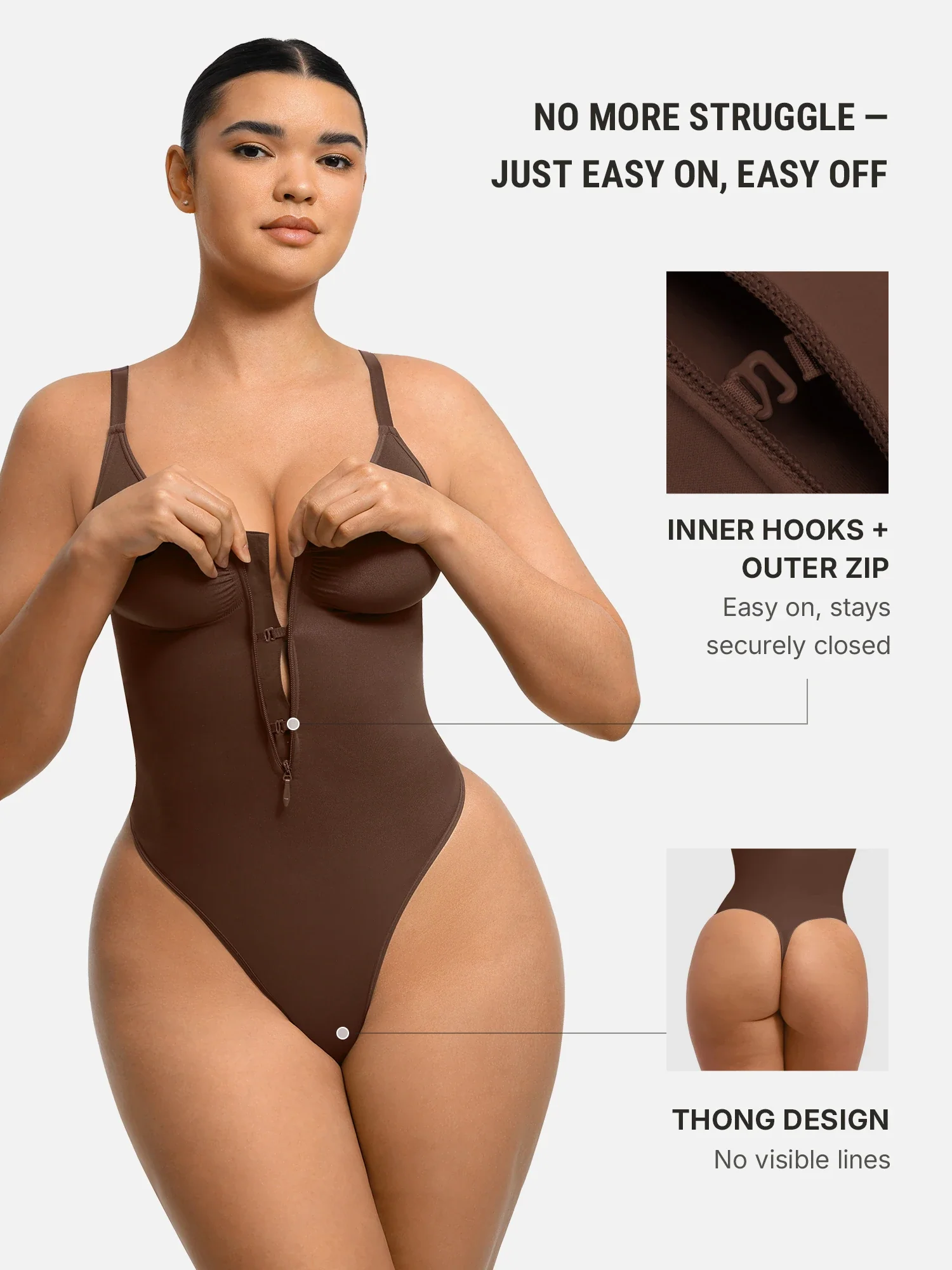 Feelingirl Tummy Control Seamless Zipper Shaping Bodysuit - Image 3