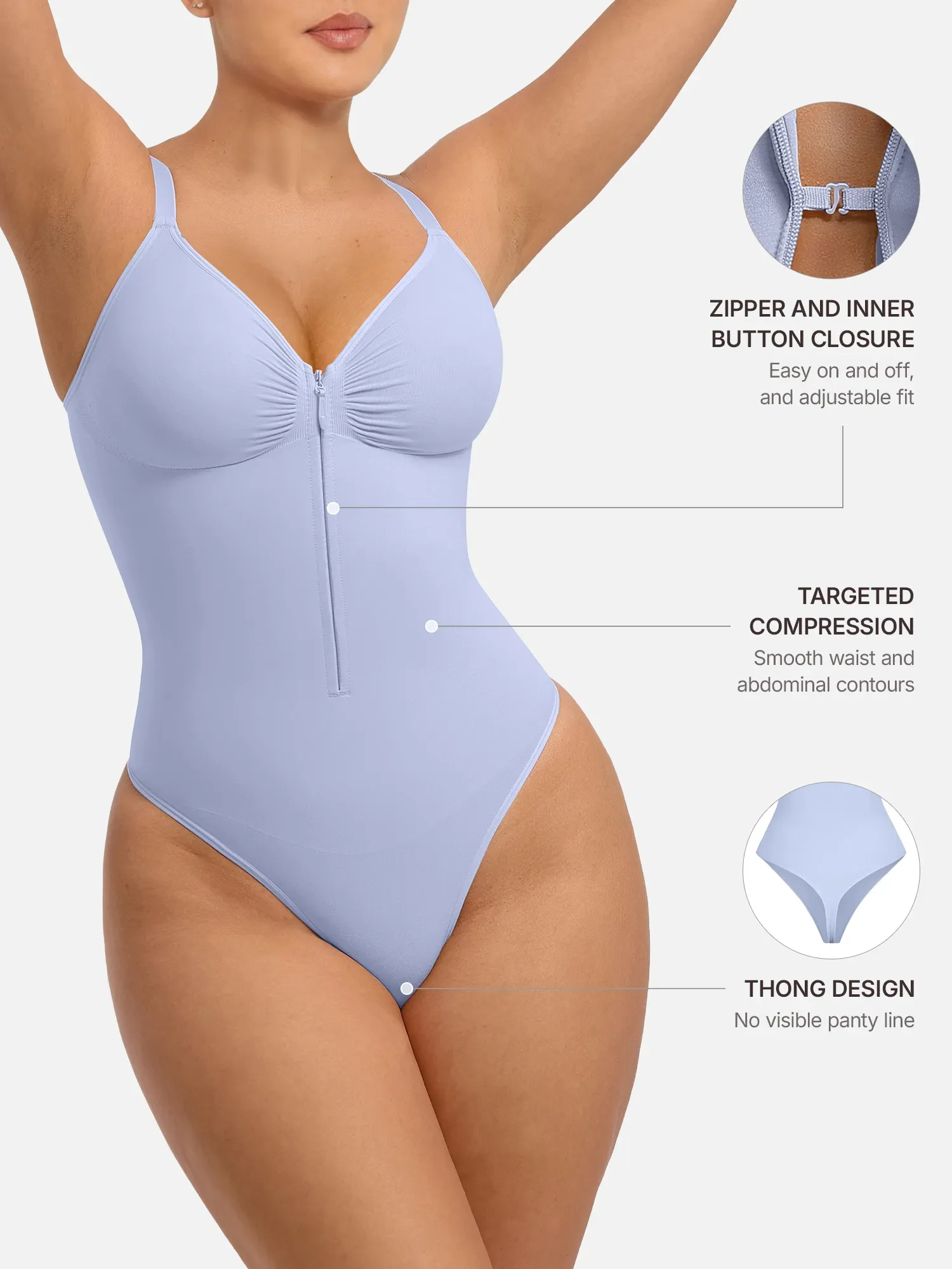 Feelingirl Tummy Control Seamless Zipper Shaping Bodysuit - Image 58
