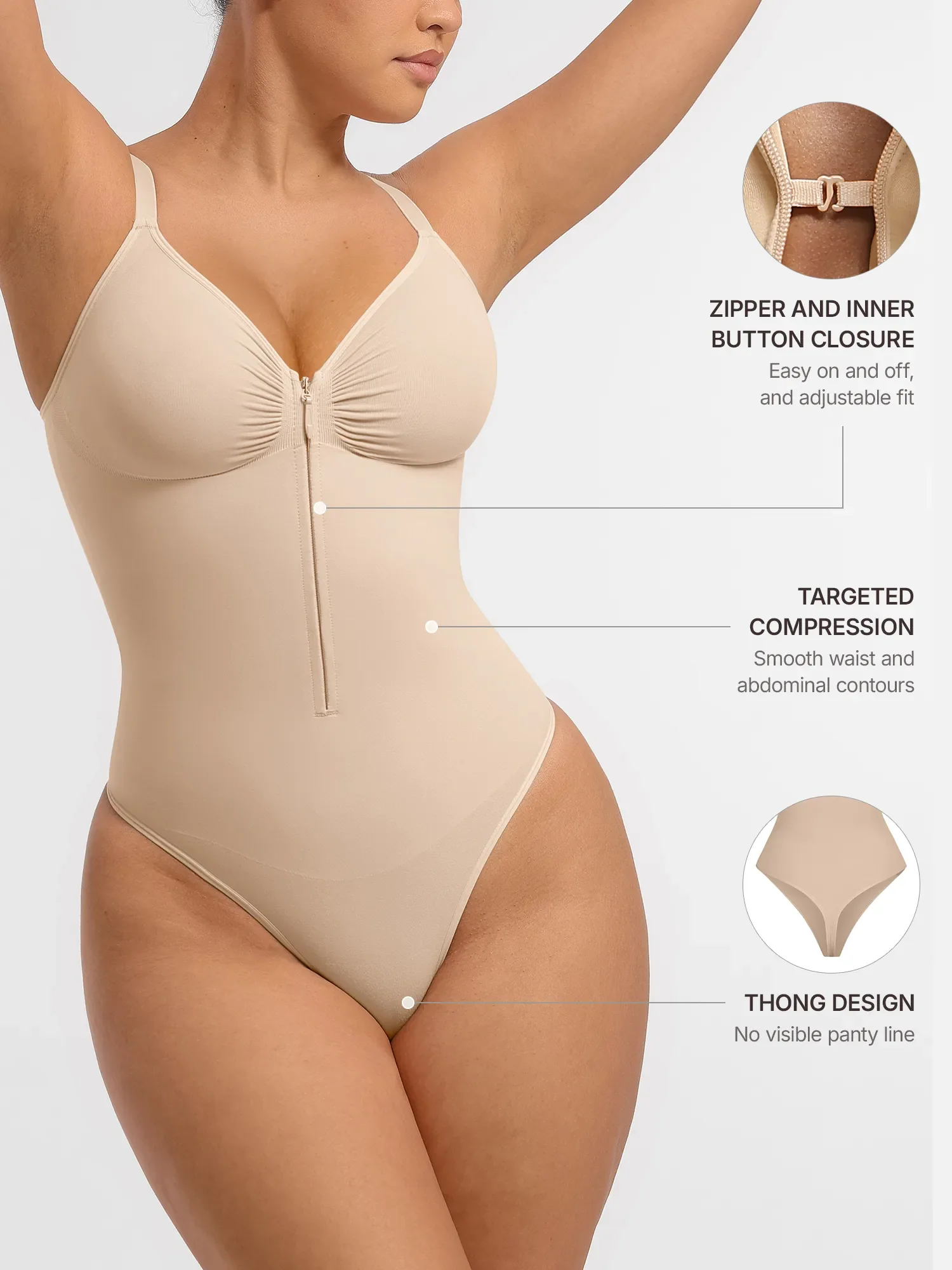 Feelingirl Tummy Control Seamless Zipper Shaping Bodysuit - Image 13