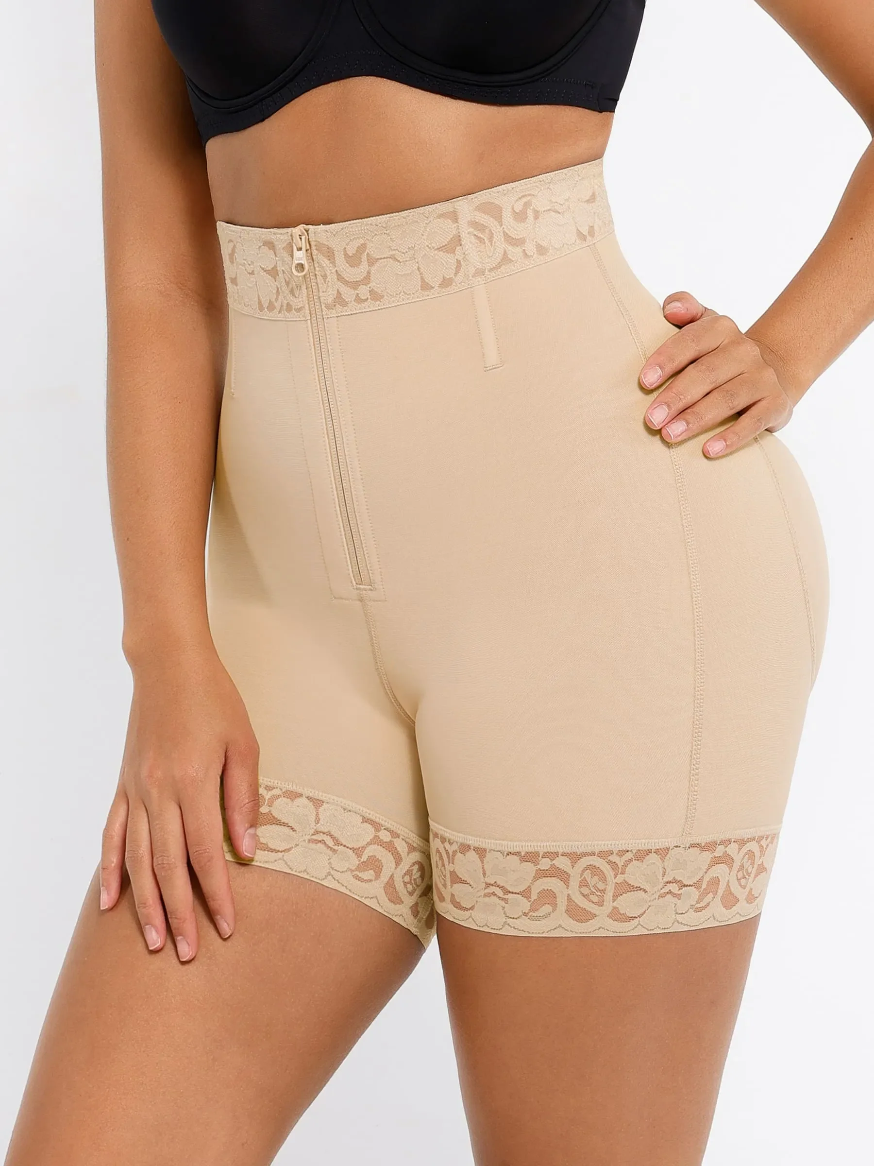 Feelingirl Tummy Control Shaping Shorts Butt Lifter with Clasps and Zipper - Image 3