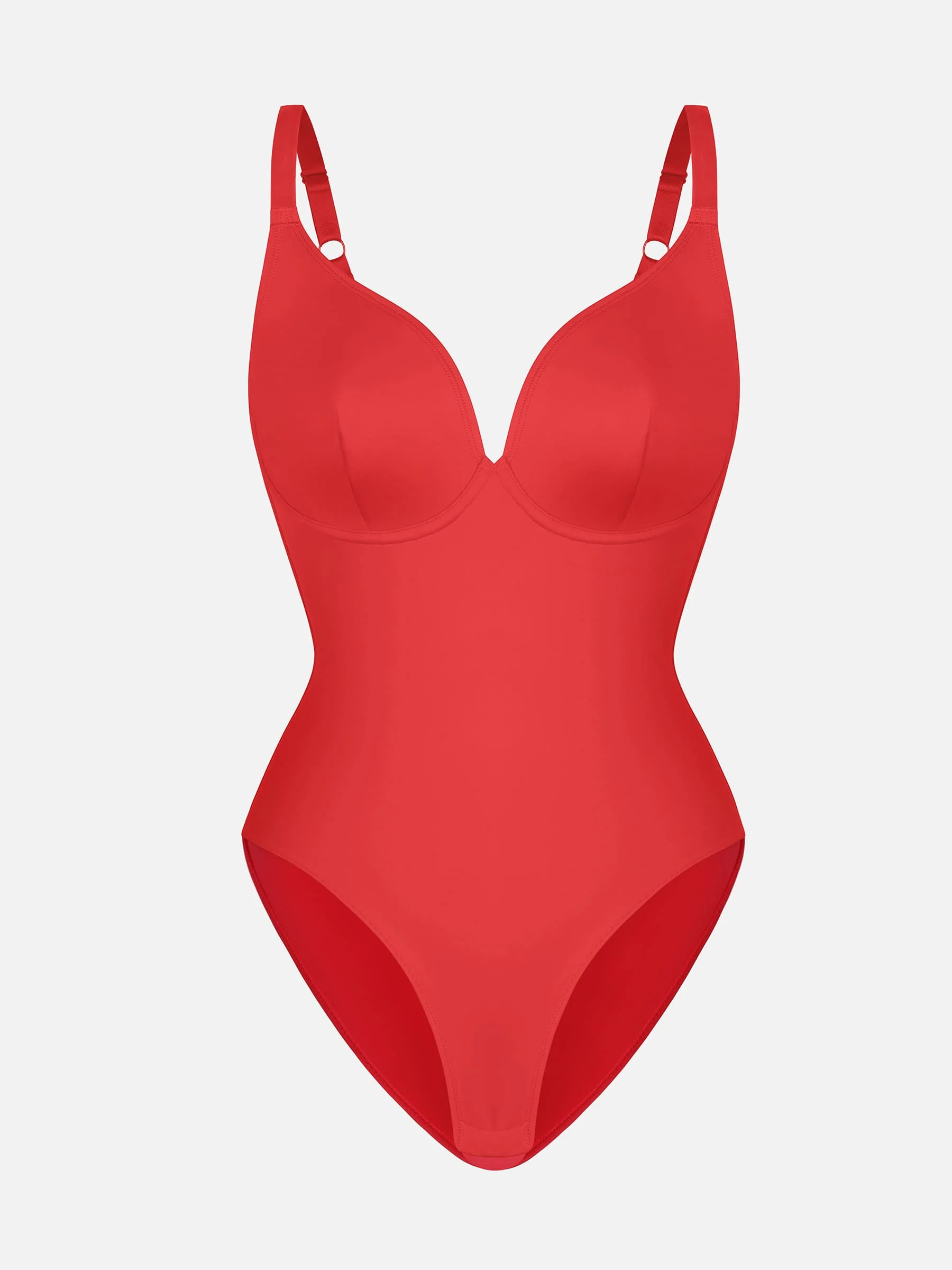 Feelingirl V Neck Adjustable Straps Tummy Control Bodysuit - Image 27
