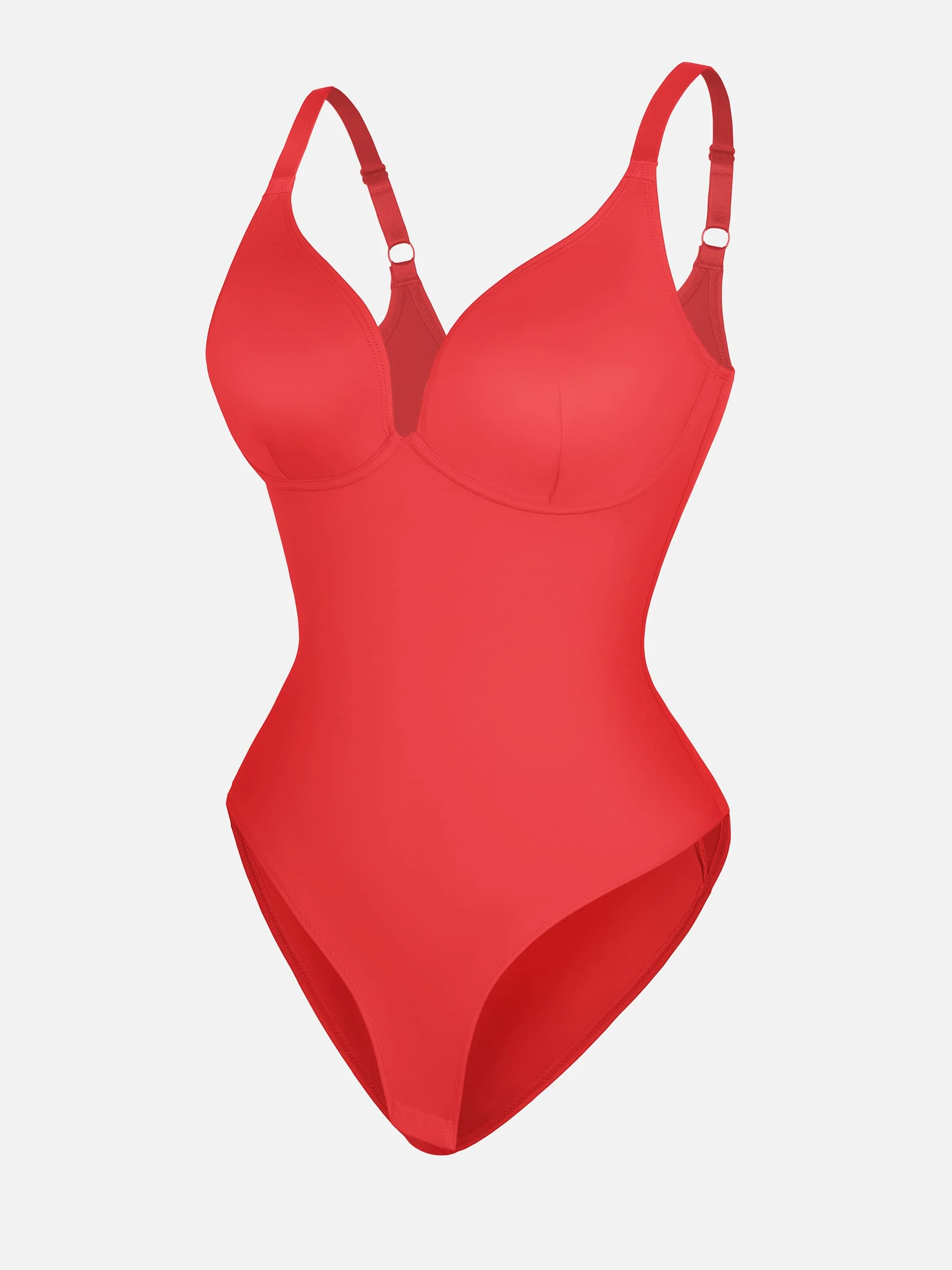 Feelingirl V Neck Adjustable Straps Tummy Control Bodysuit - Image 28