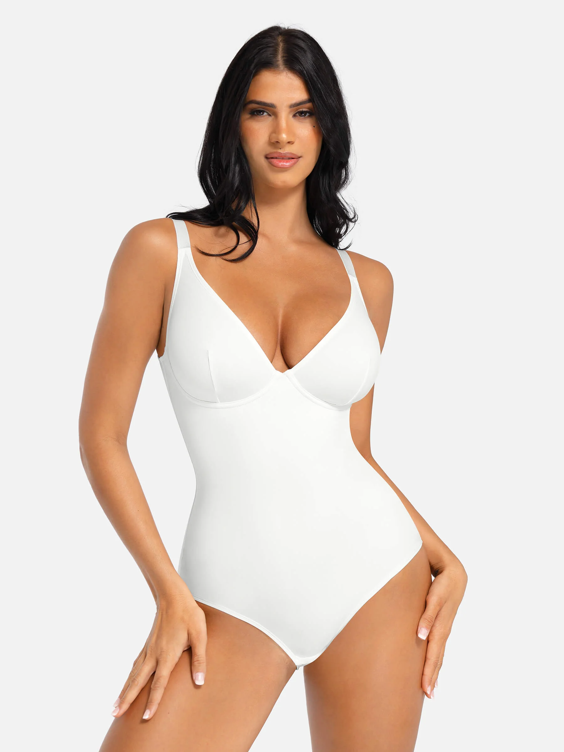 Feelingirl V Neck Tummy Control Shaping Bodysuit - Image 94