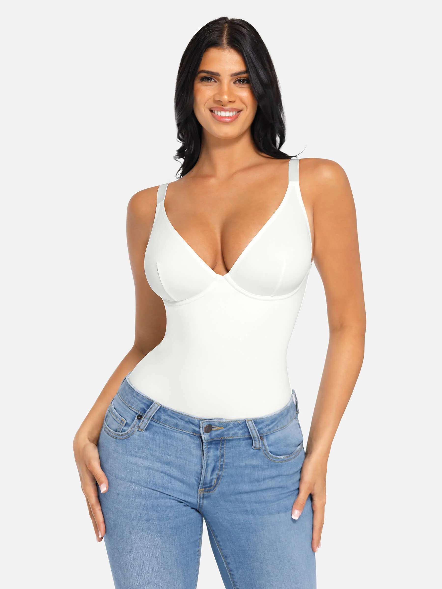 Feelingirl V Neck Tummy Control Shaping Bodysuit - Image 101