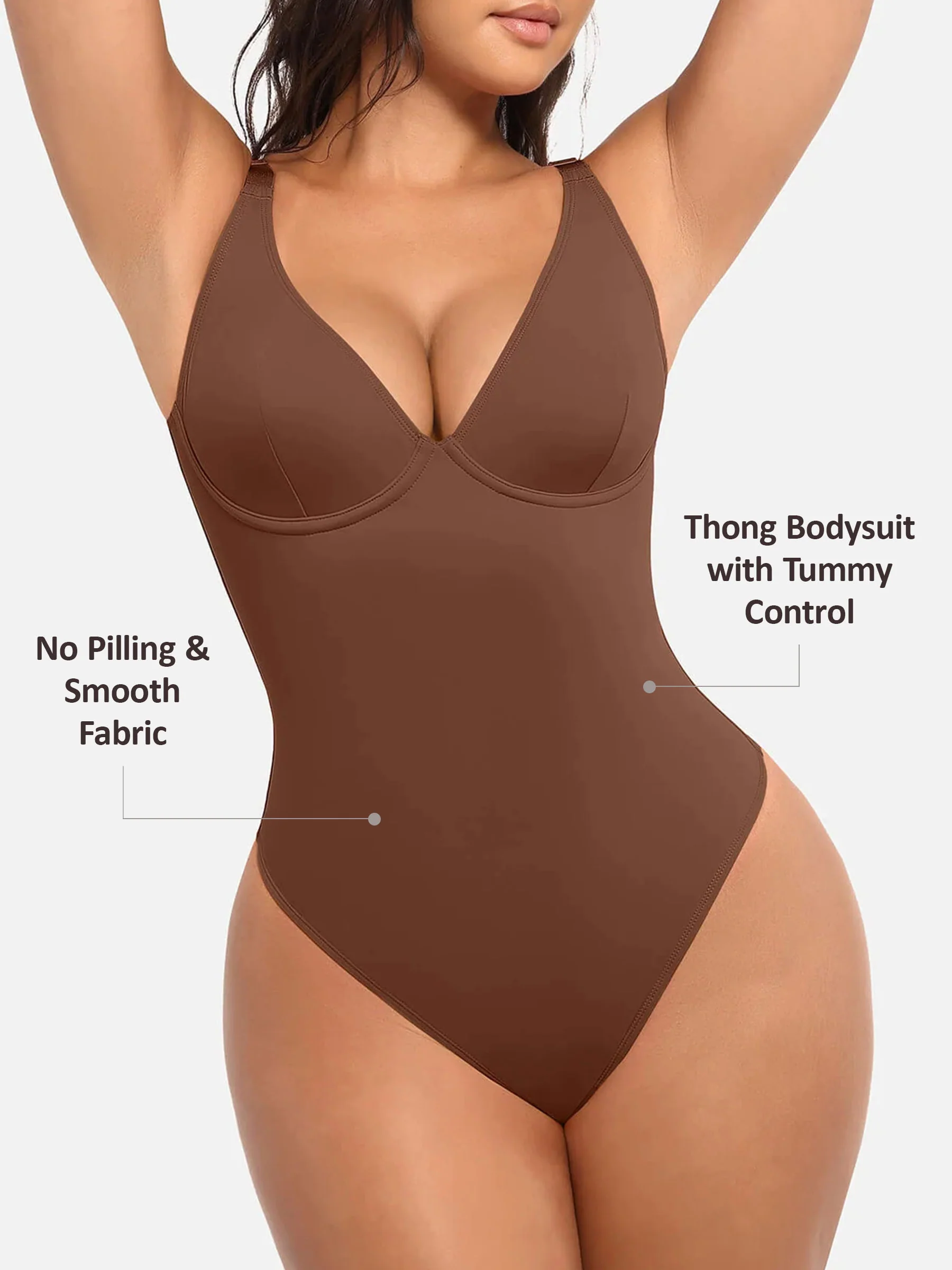 Feelingirl V Neck Tummy Control Shaping Bodysuit - Image 12
