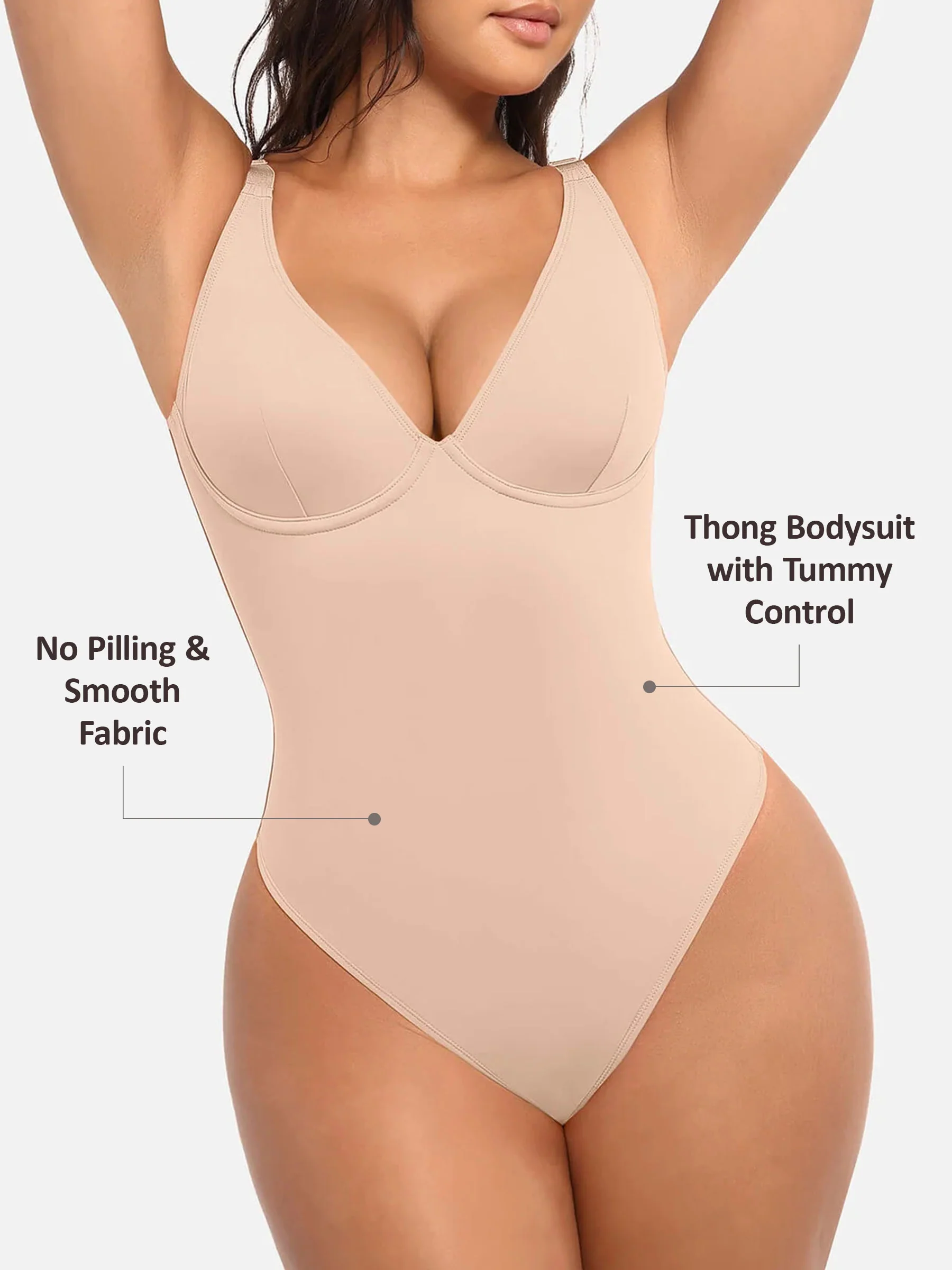 Feelingirl V Neck Tummy Control Bodysuit - Image 44